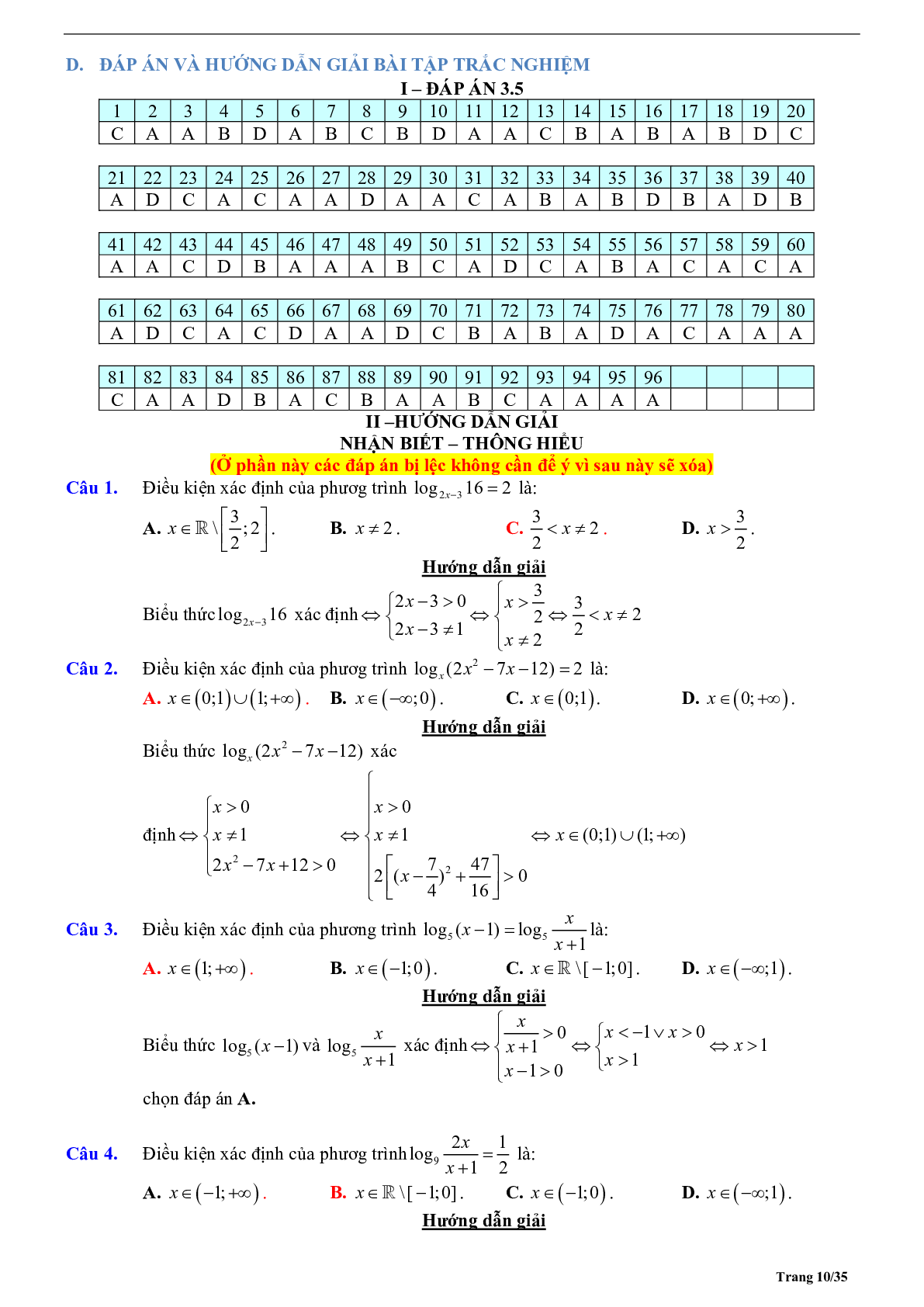 Phương pháp giải phương trình và bất phương trình logarit 2023 (lý thuyết và bài tập) (trang 10)