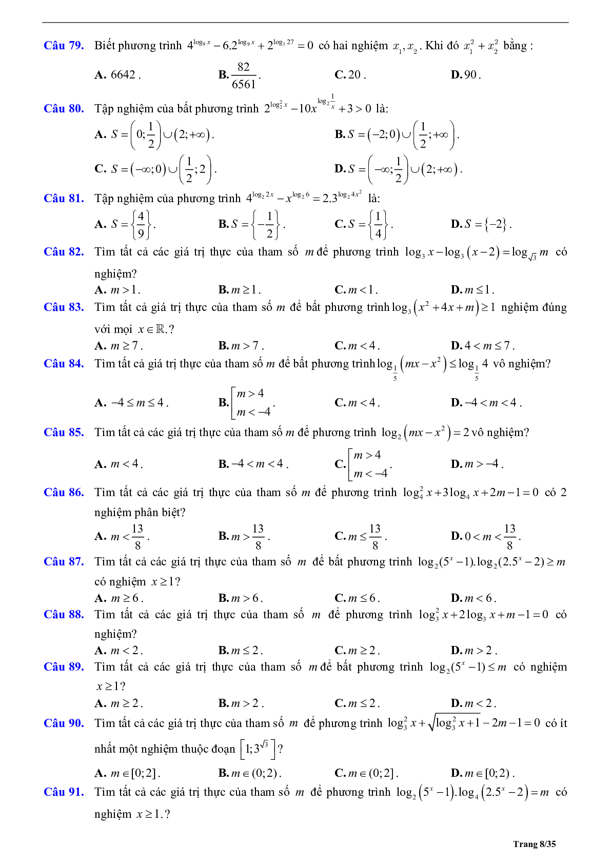 Phương pháp giải phương trình và bất phương trình logarit 2023 (lý thuyết và bài tập) (trang 8)