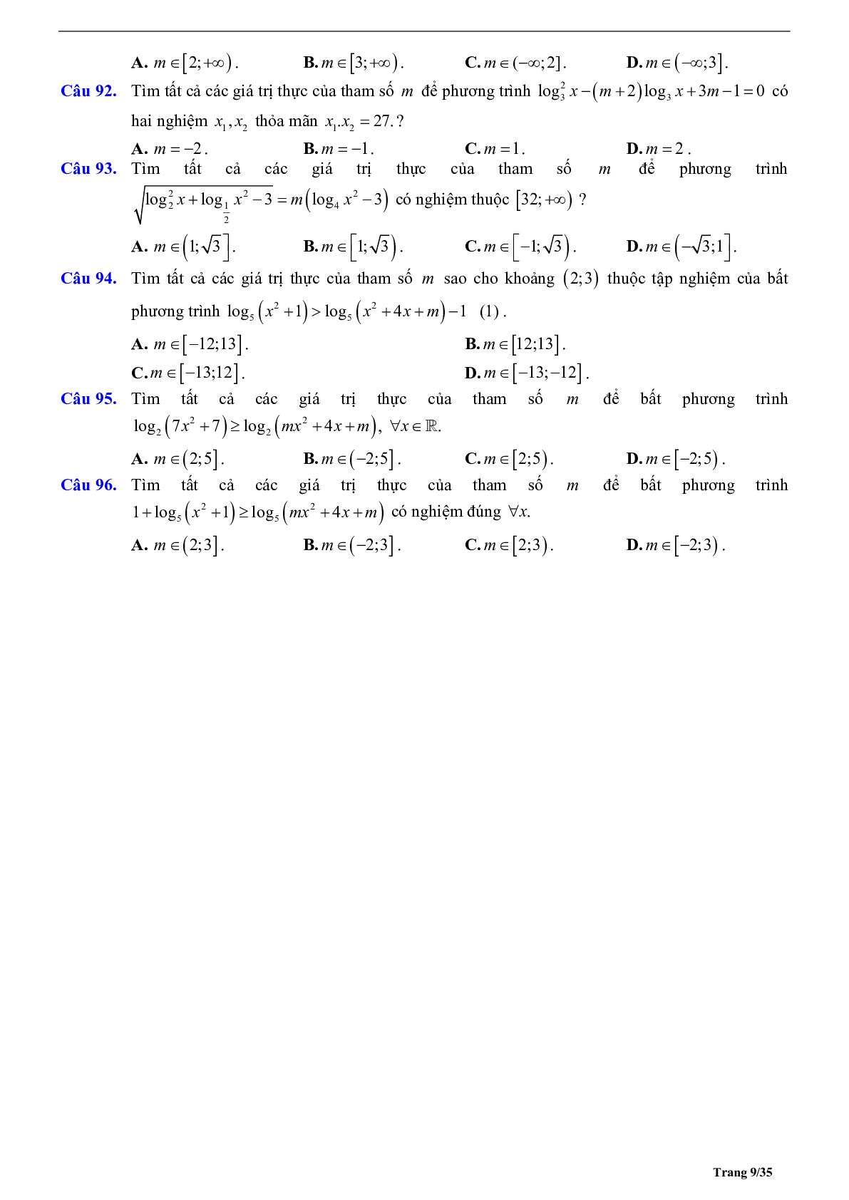 Phương pháp giải phương trình và bất phương trình logarit 2023 (lý thuyết và bài tập) (trang 9)