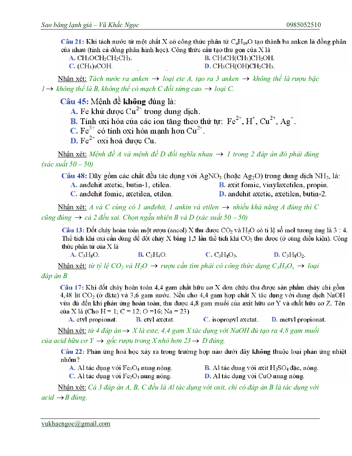 Chiến thuật chọn ngẫu nhiên trong bài thi trắc nghiệm môn Hóa học thi THPT Quốc Gia (trang 10)