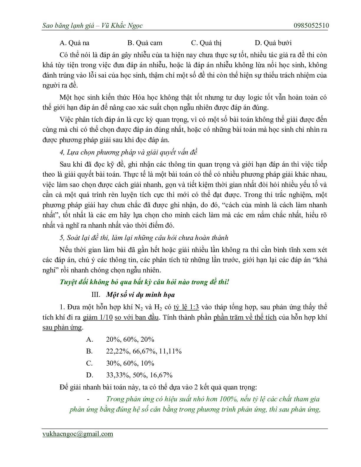 Chiến thuật chọn ngẫu nhiên trong bài thi trắc nghiệm môn Hóa học thi THPT Quốc Gia (trang 4)