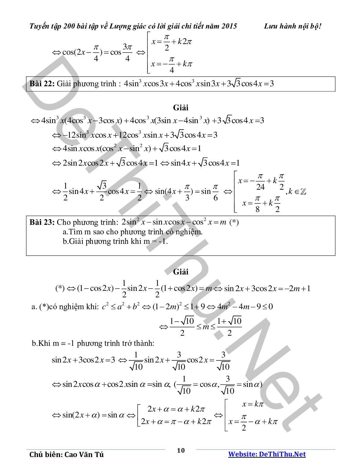 Tuyển tập 200 bài tập lượng giác có lời giải chi tiết năm 2015 (trang 10)