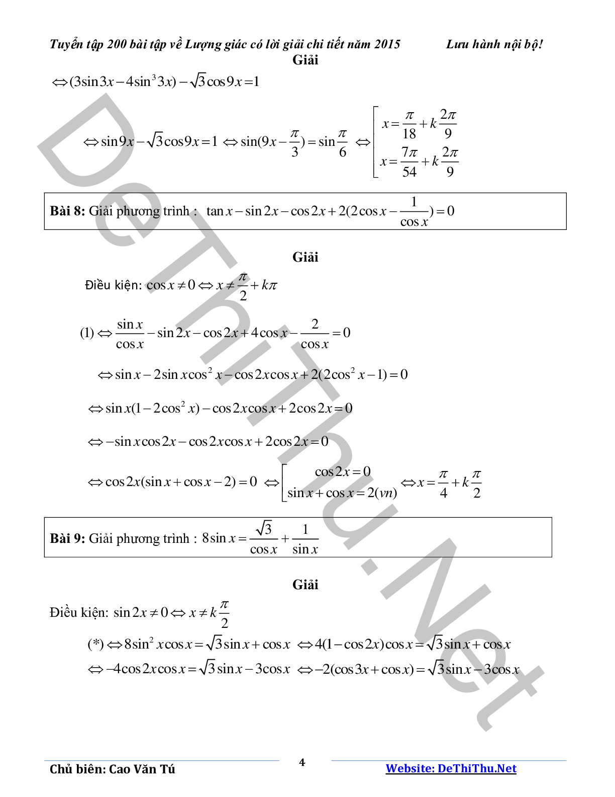 Tuyển tập 200 bài tập lượng giác có lời giải chi tiết năm 2015 (trang 4)