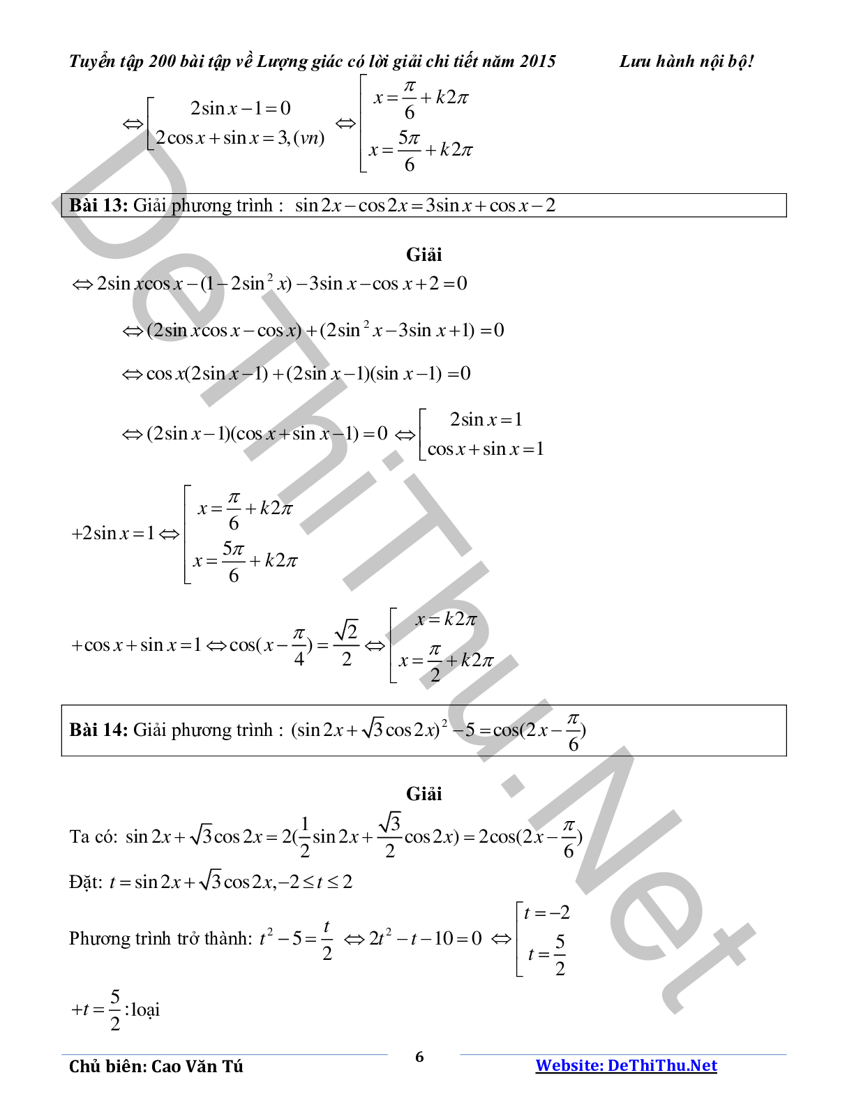 Tuyển tập 200 bài tập lượng giác có lời giải chi tiết năm 2015 (trang 6)