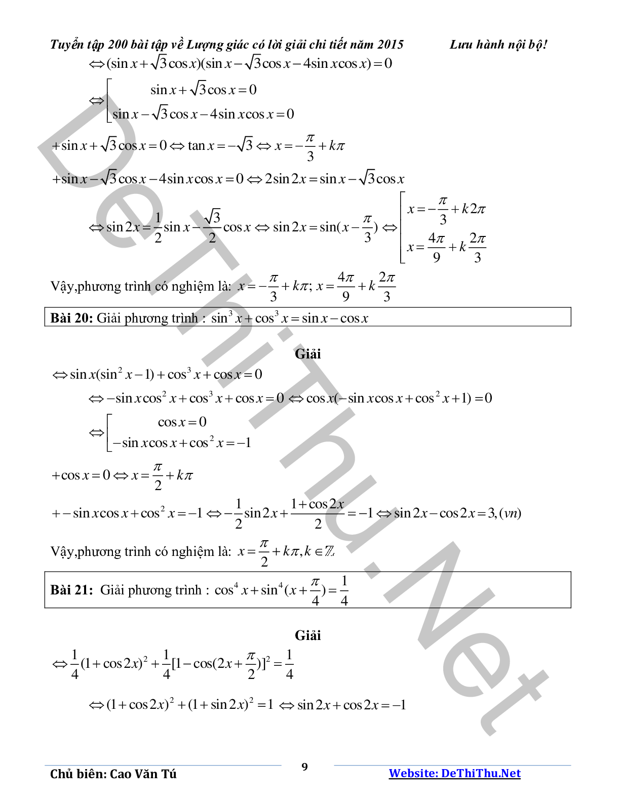 Tuyển tập 200 bài tập lượng giác có lời giải chi tiết năm 2015 (trang 9)
