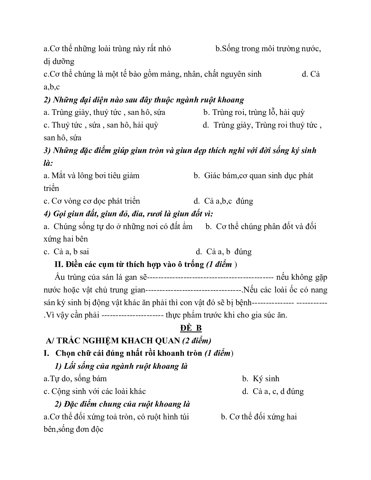 Giáo án Sinh Học 7 Ôn tập giữa học kì 1 mới nhất - CV5512 (trang 2)