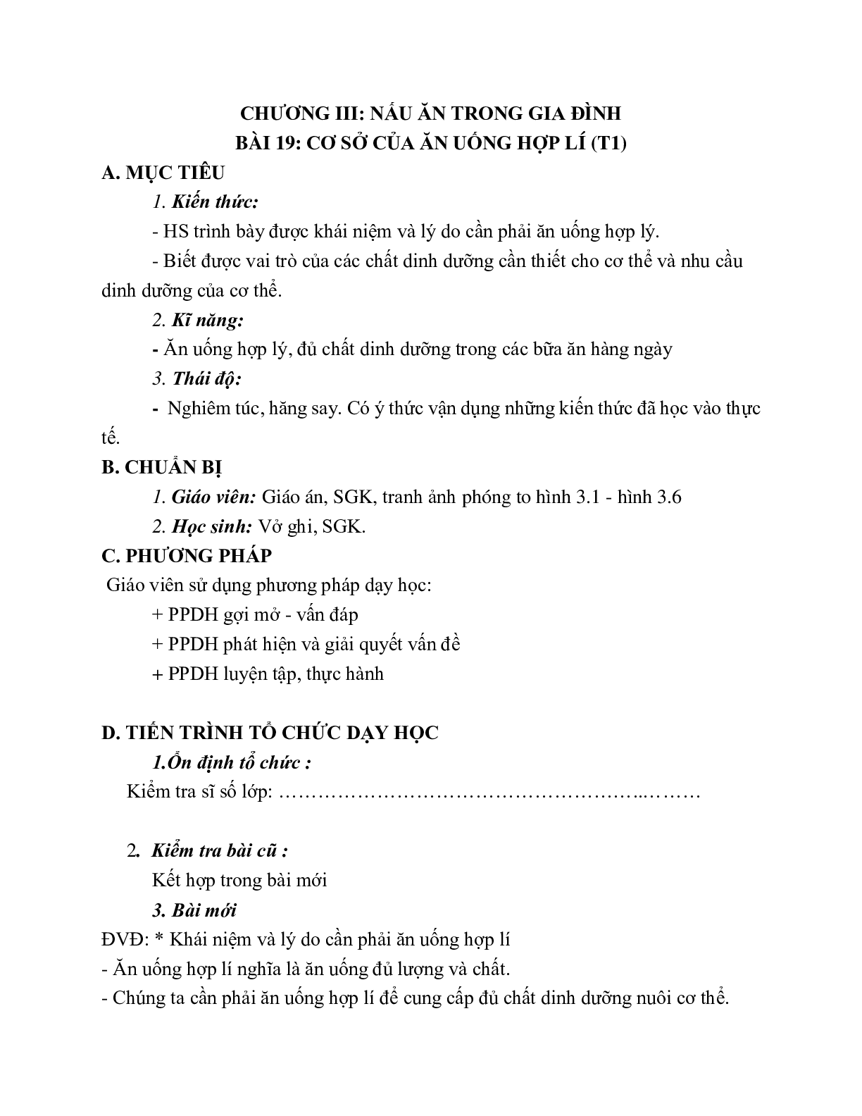 GIÁO ÁN CÔNG NGHỆ 6 BÀI 19: CƠ SỞ CỦA ĂN UỐNG HỢP LÍ (T1) MỚI NHẤT – CV5512 (trang 1)