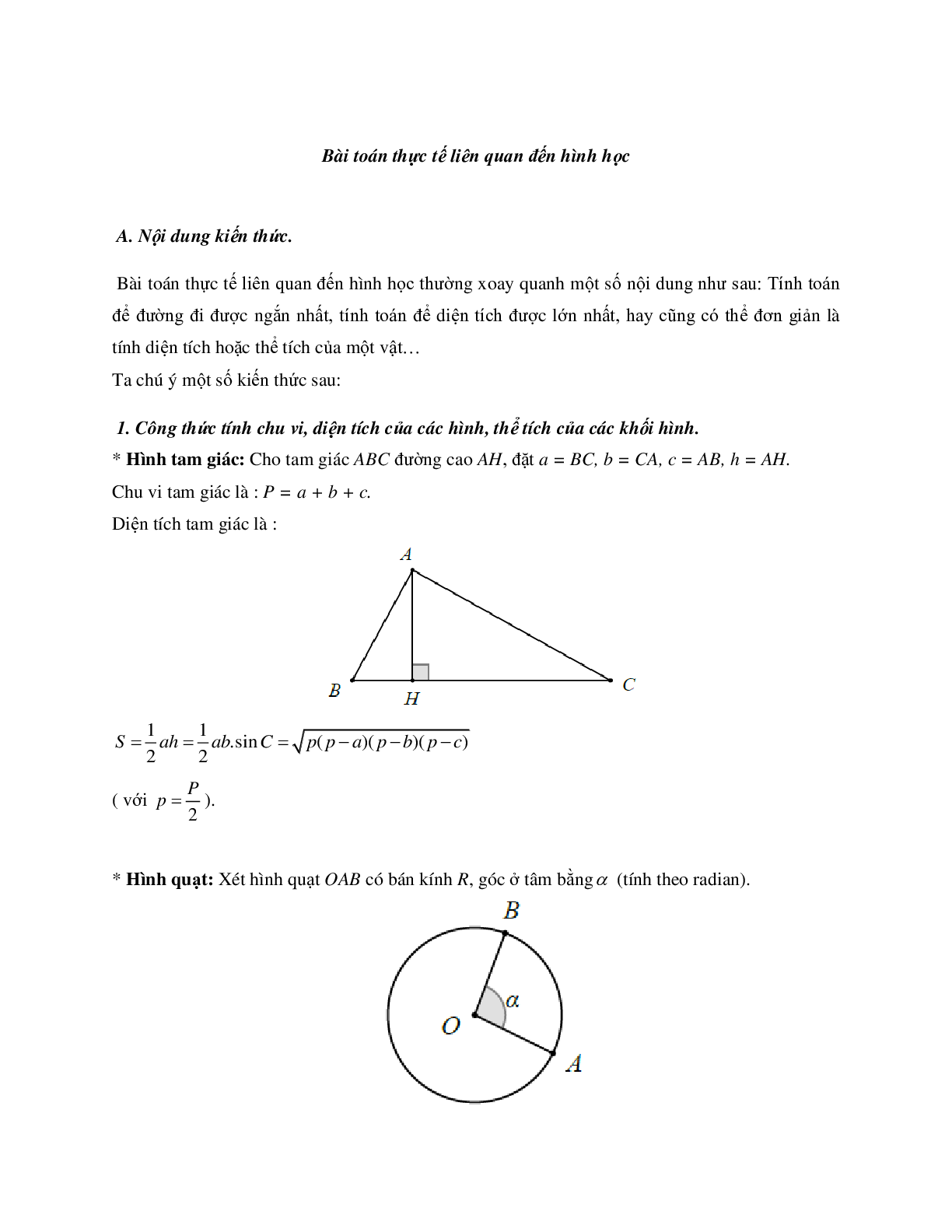 83 bài toán thực tế liên quan đến hình học có đáp án (trang 1)