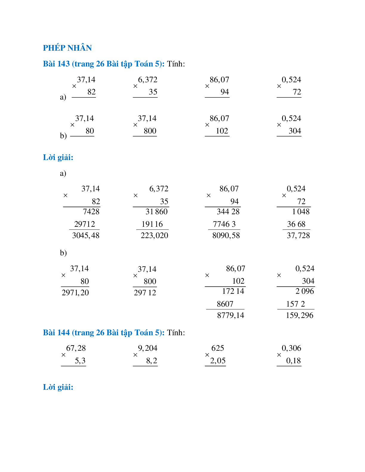 SBT Toán lớp 5 trang 26, 27, 28 Phép nhân (trang 1)