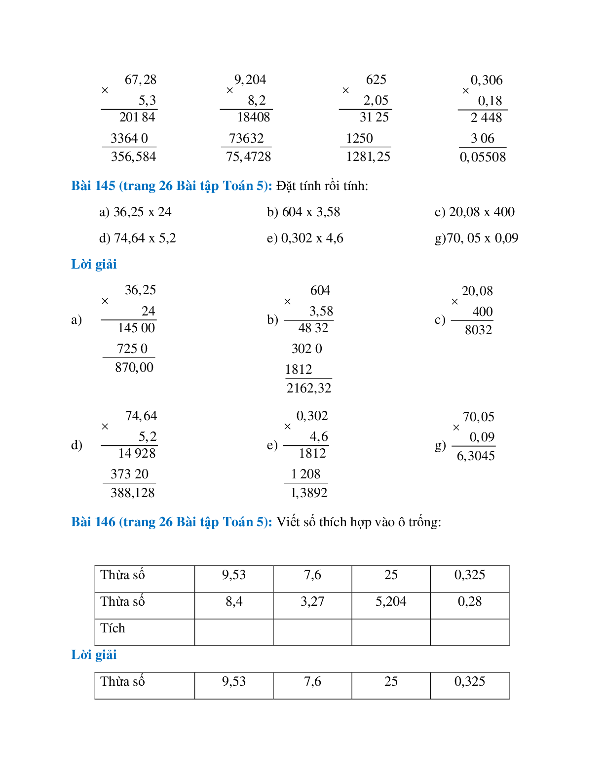 SBT Toán lớp 5 trang 26, 27, 28 Phép nhân (trang 2)