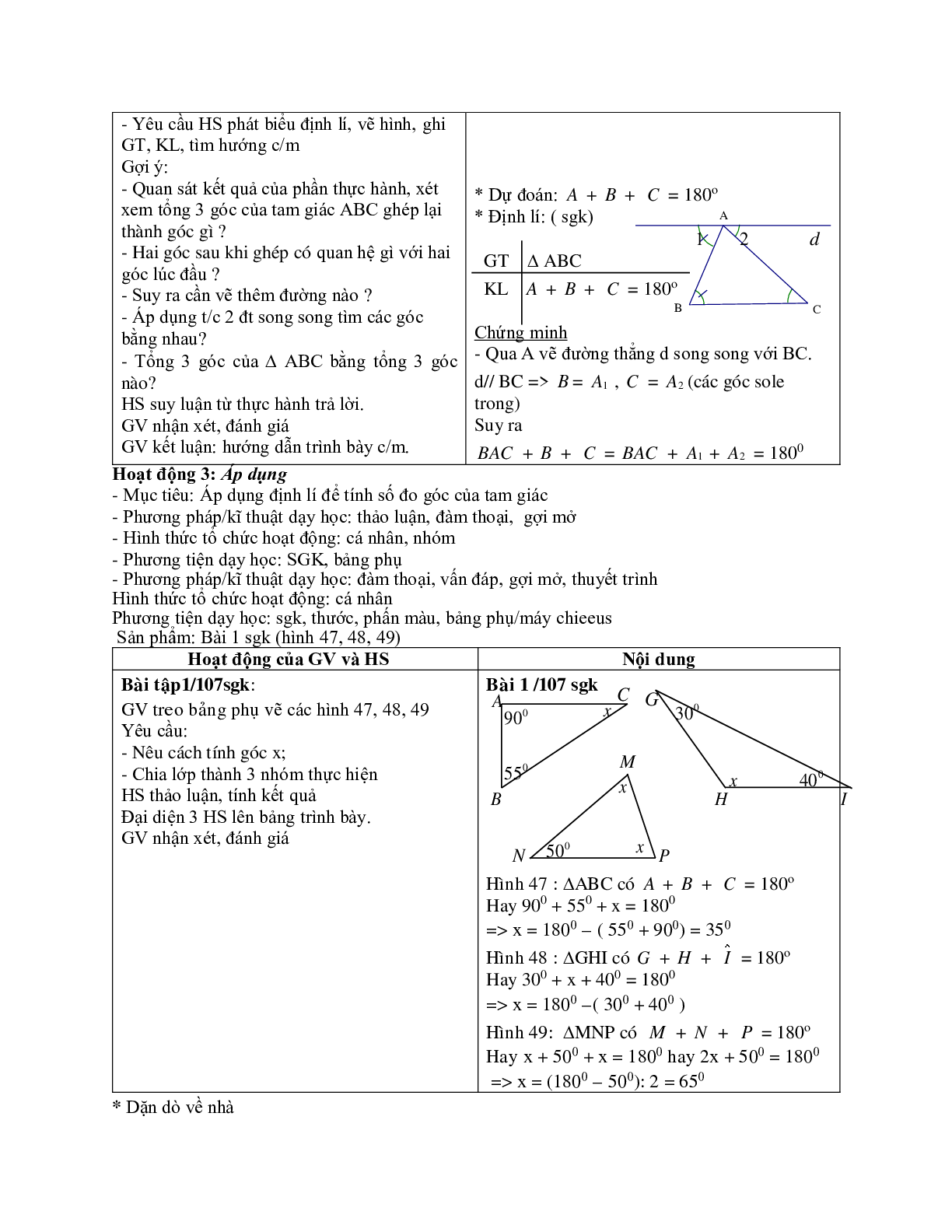 Giáo án Toán 7 bài 1: Tổng ba góc của một tam giác mới nhất (trang 3)