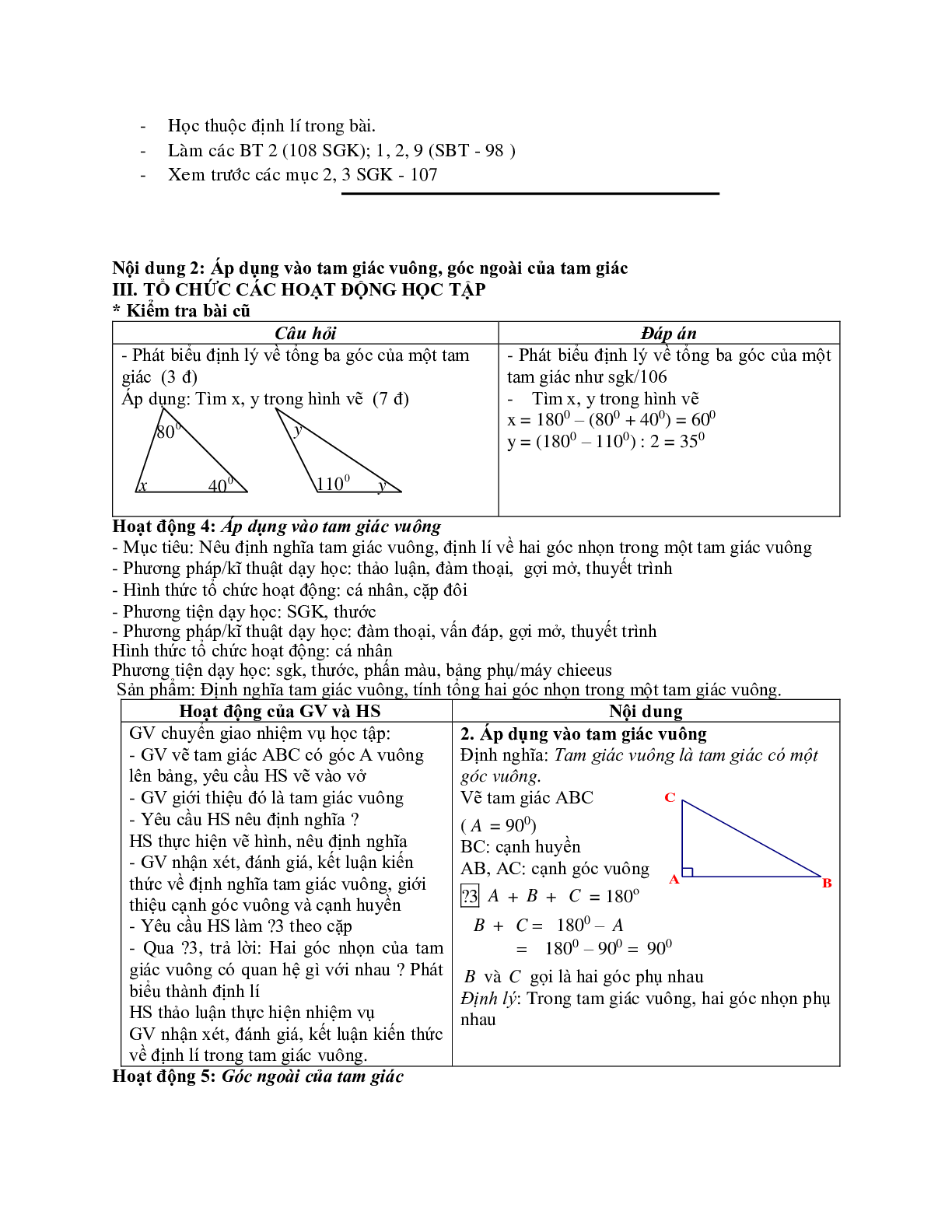 Giáo án Toán 7 bài 1: Tổng ba góc của một tam giác mới nhất (trang 4)