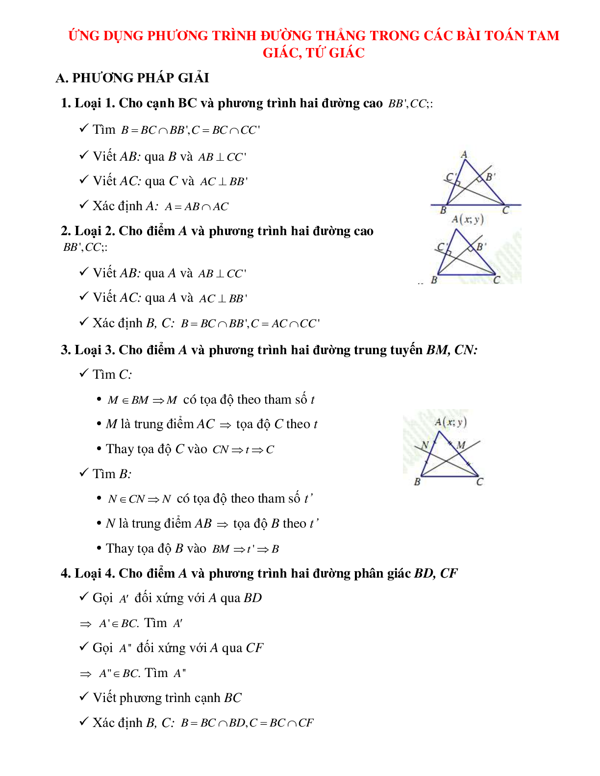 Bài tập về Ứng dụng phương trình đường thẳng trong các bài toán tam giác chọn lọc (trang 1)