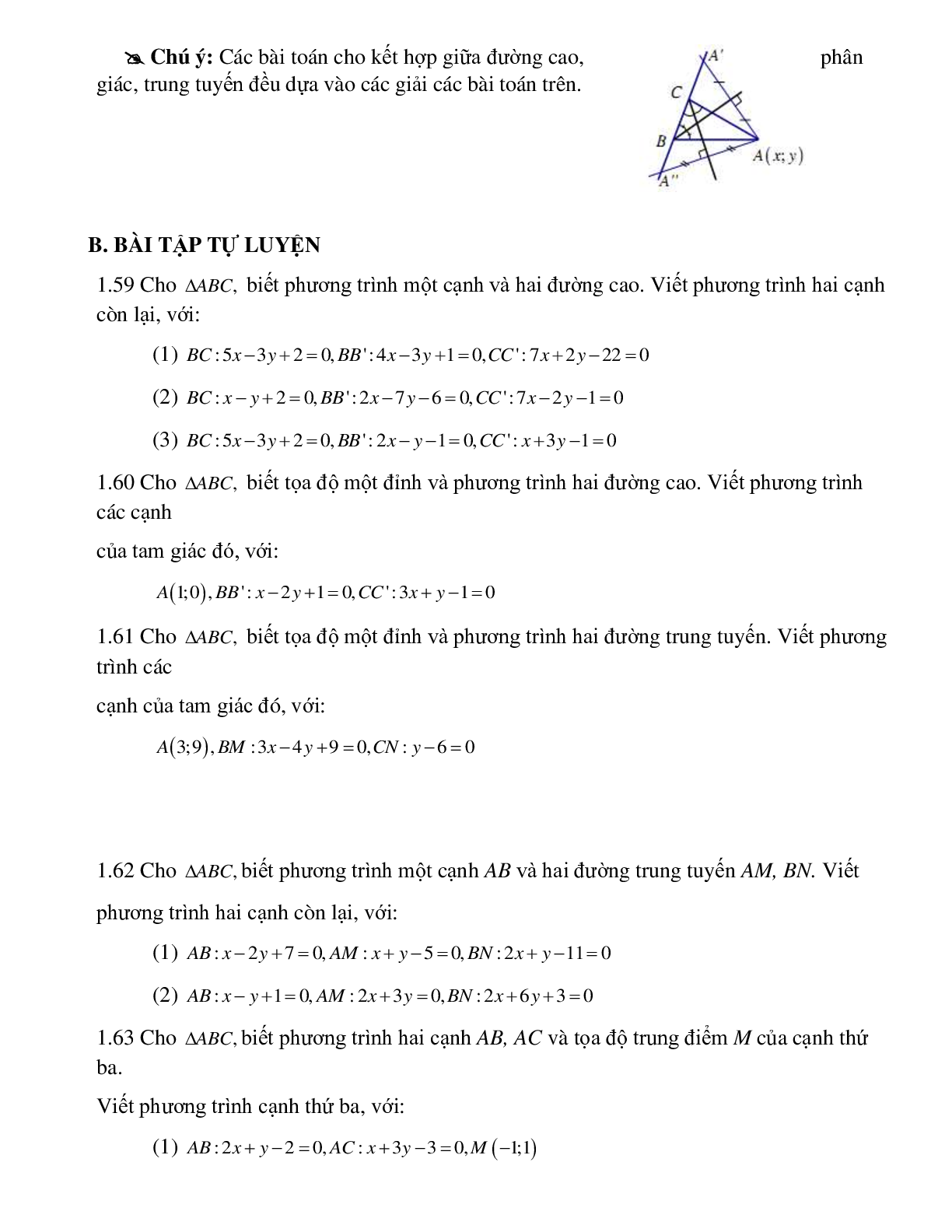 Bài tập về Ứng dụng phương trình đường thẳng trong các bài toán tam giác chọn lọc (trang 2)