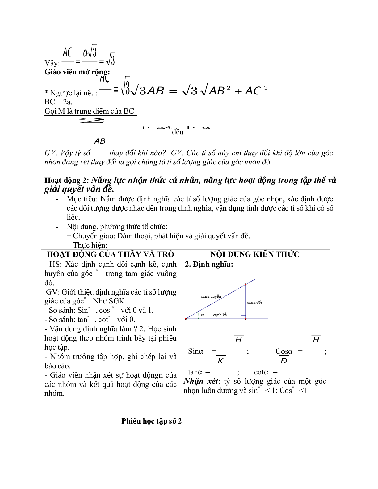 Giáo án Hình học 9 chương 1 bài 1: Tỉ số lượng giác của góc nhọn mới nhất (trang 6)