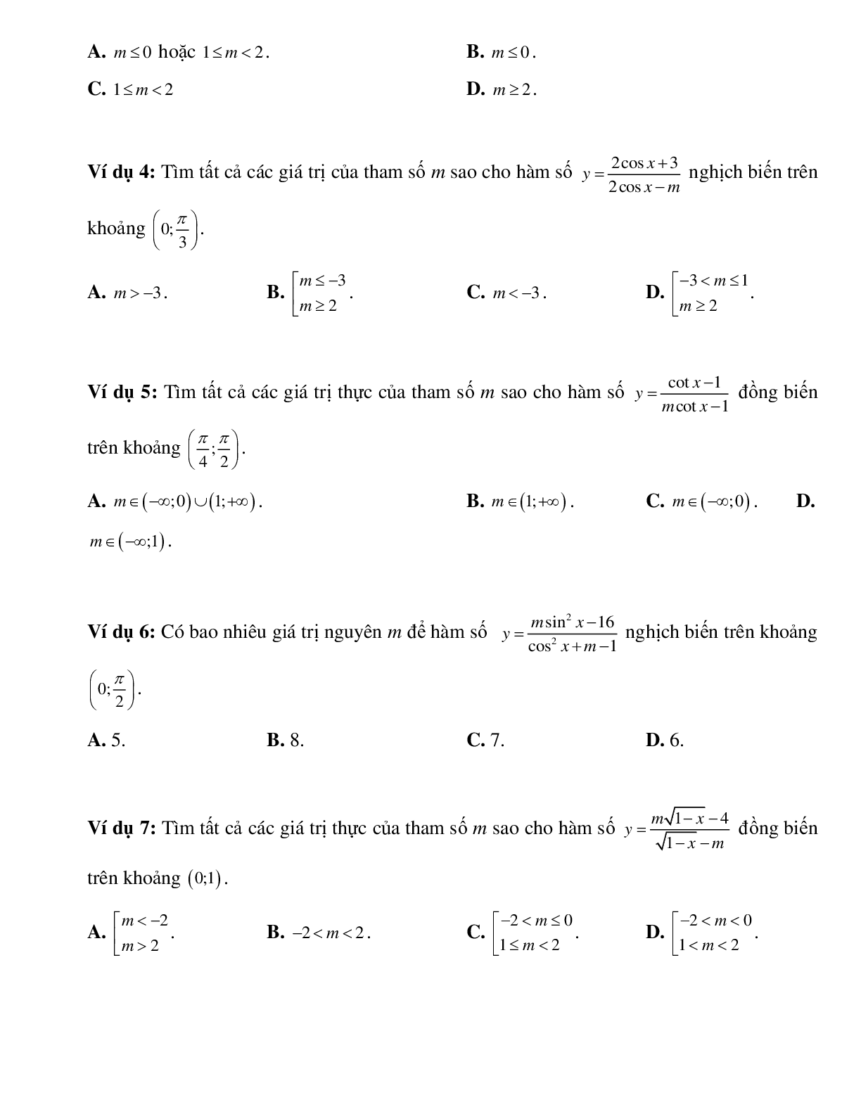 Xét tính đơn điệu của hàm số hợp có chứa tham số (trang 2)