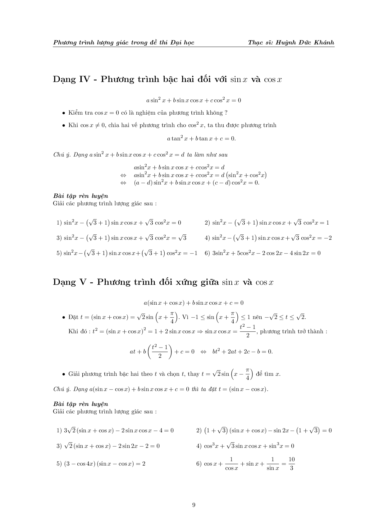 Phương trình lượng giác trong đề thi Đại học (trang 10)