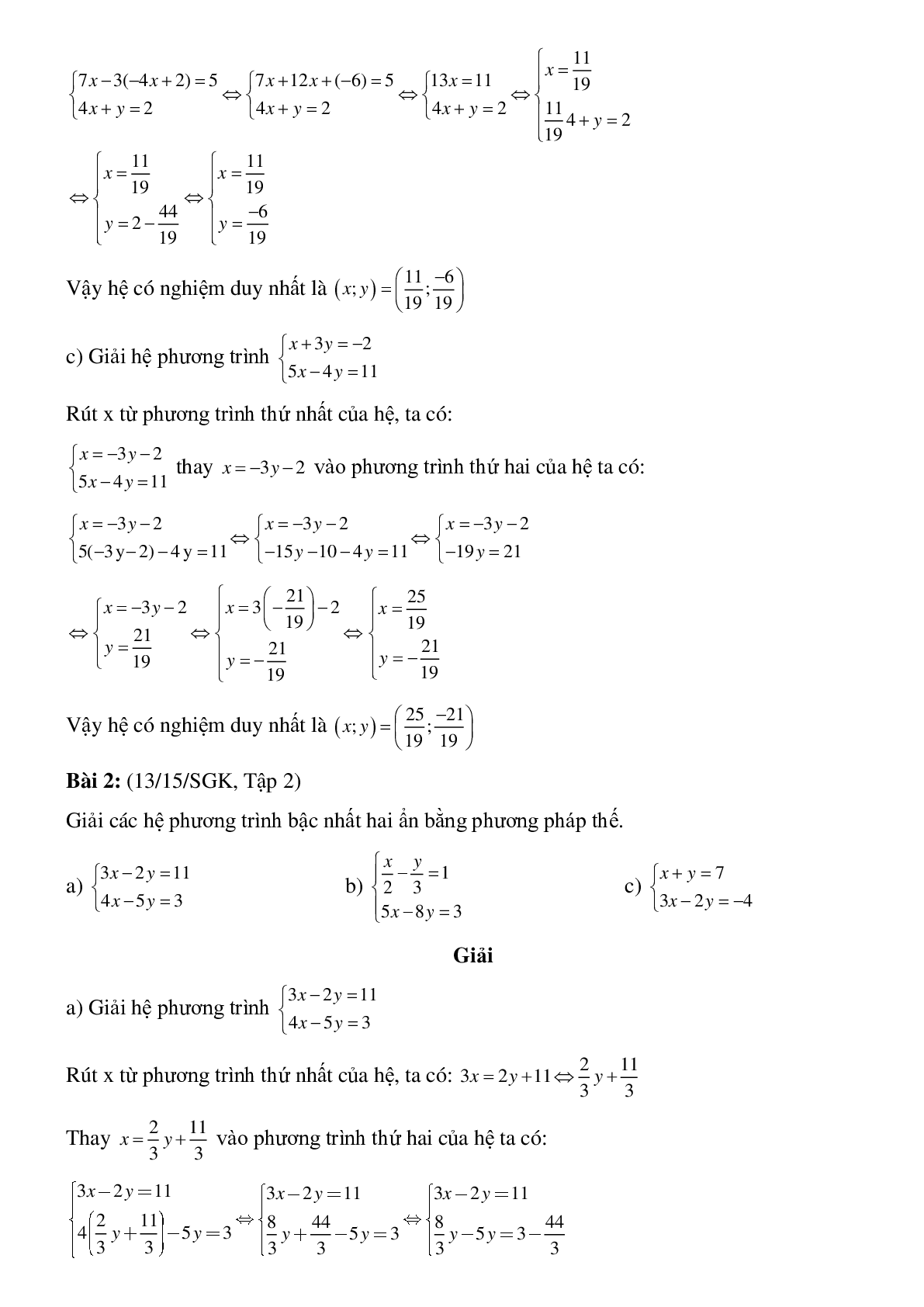 50 Bài tập Giải hệ phương trình bằng phương pháp thế (có đáp án)- Toán 9 (trang 3)