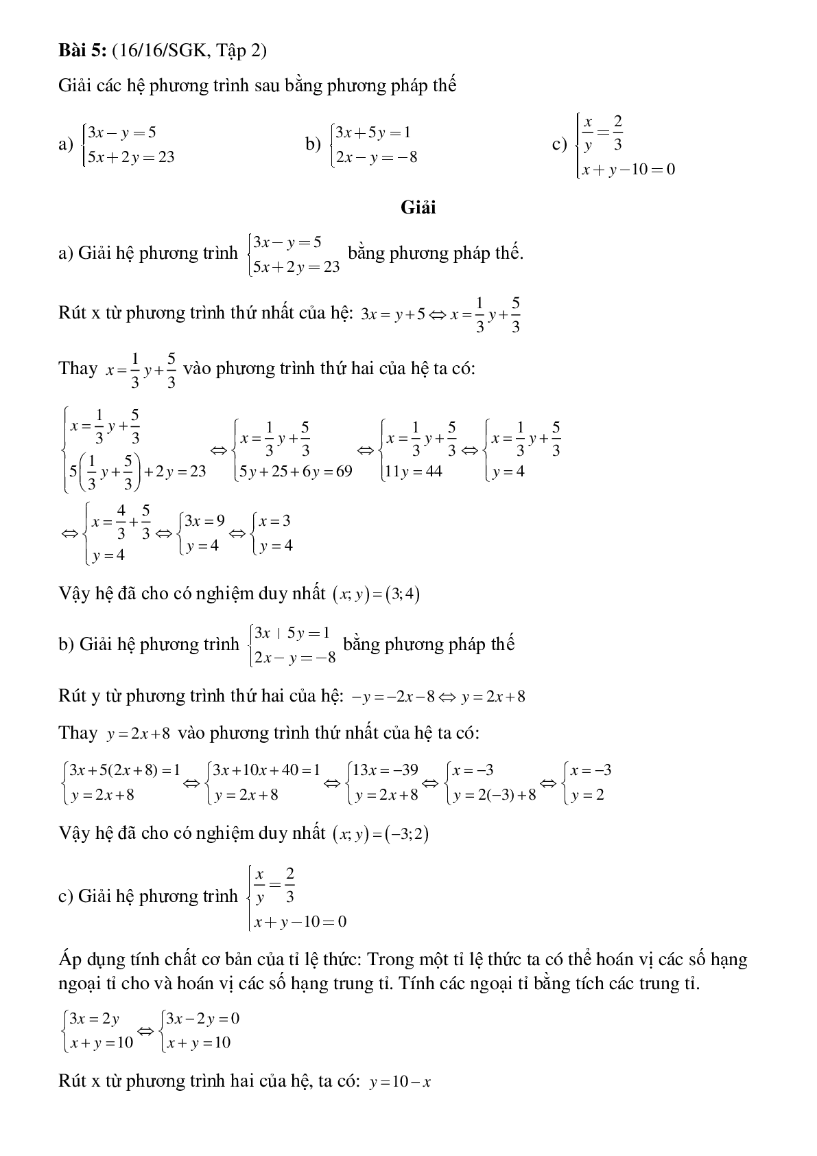 50 Bài tập Giải hệ phương trình bằng phương pháp thế (có đáp án)- Toán 9 (trang 7)