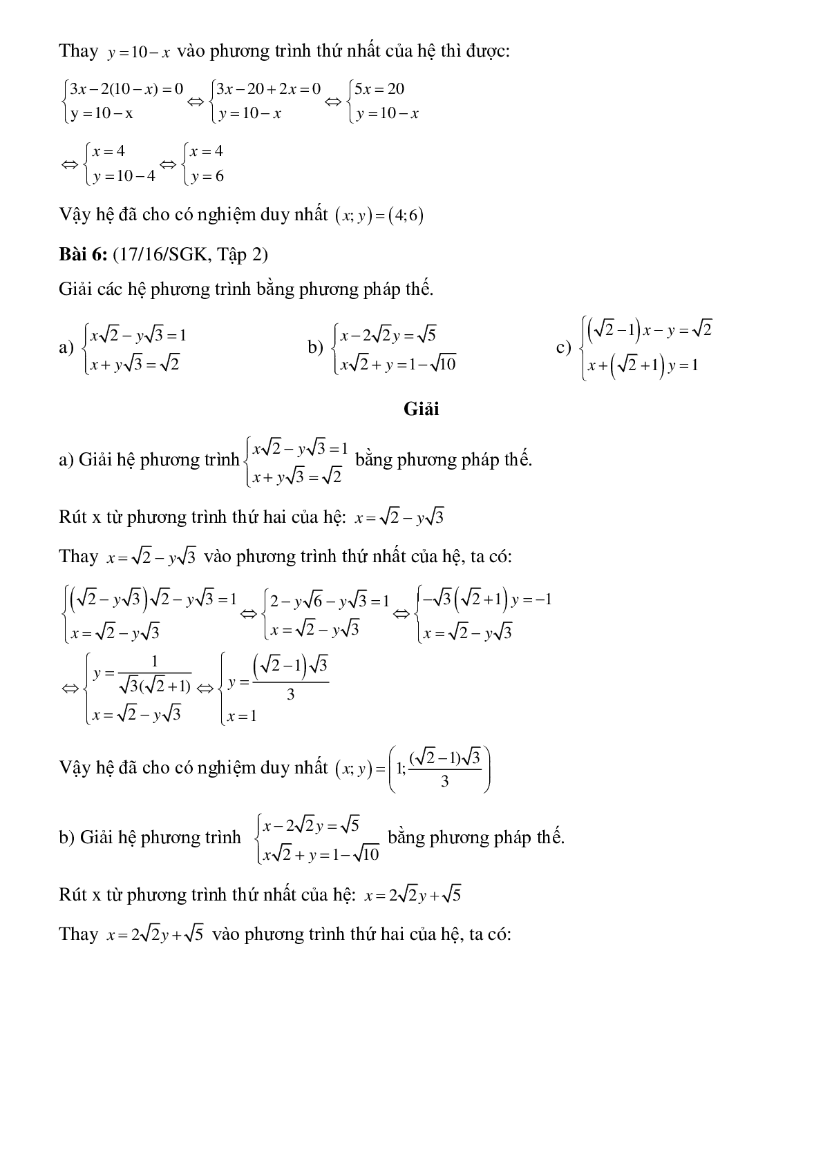 50 Bài tập Giải hệ phương trình bằng phương pháp thế (có đáp án)- Toán 9 (trang 8)