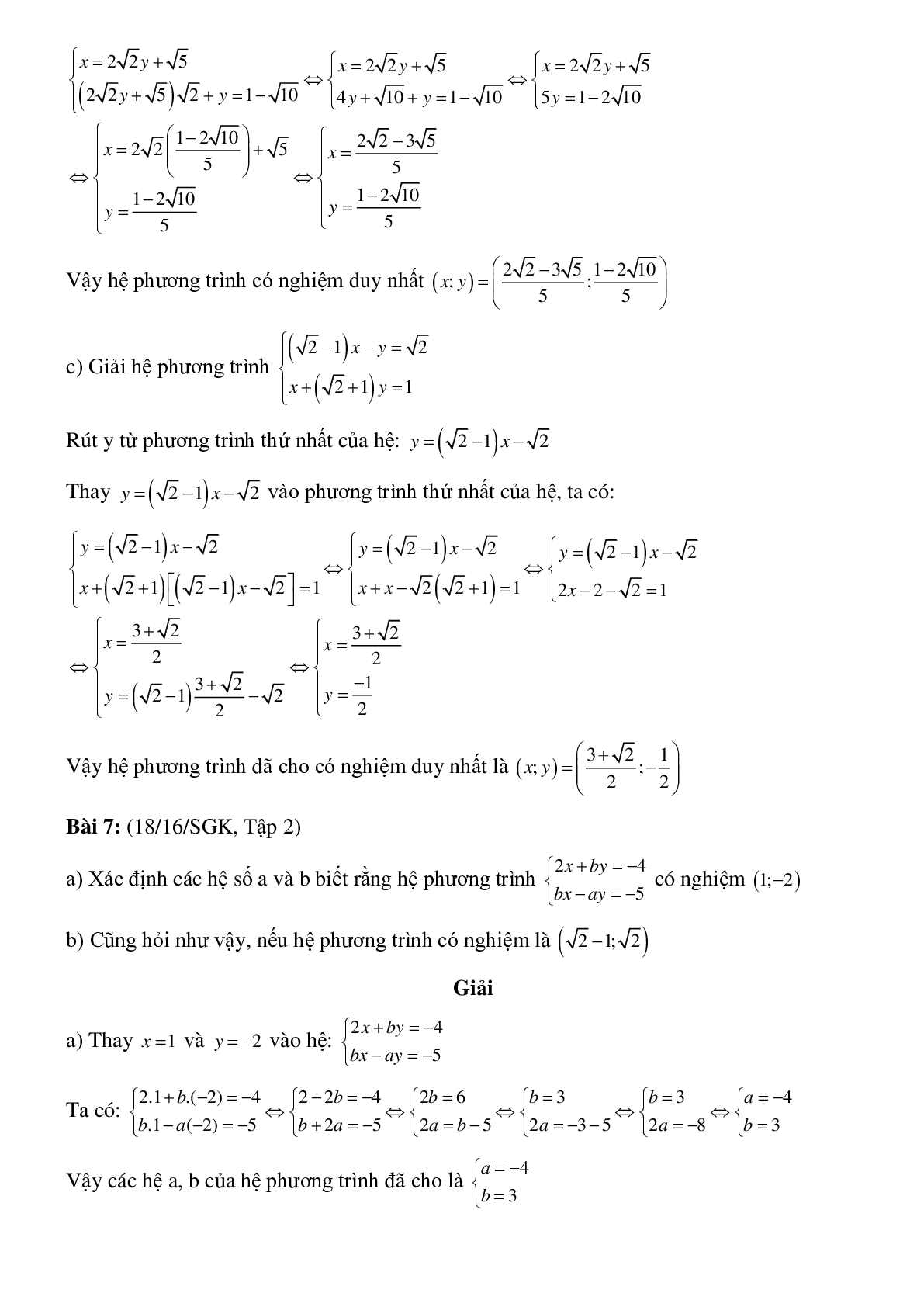 50 Bài tập Giải hệ phương trình bằng phương pháp thế (có đáp án)- Toán 9 (trang 9)