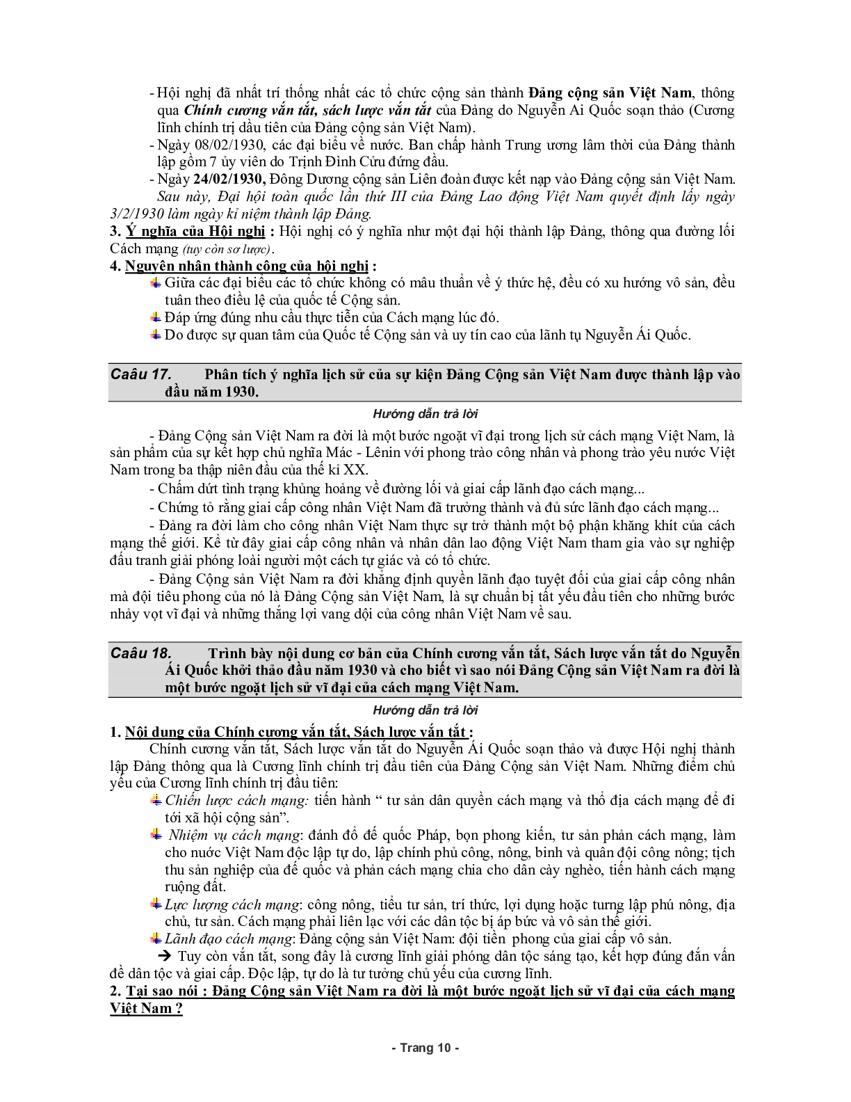 70 câu hỏi ôn tập môn lịch sử có đáp án lớp 12 (trang 10)