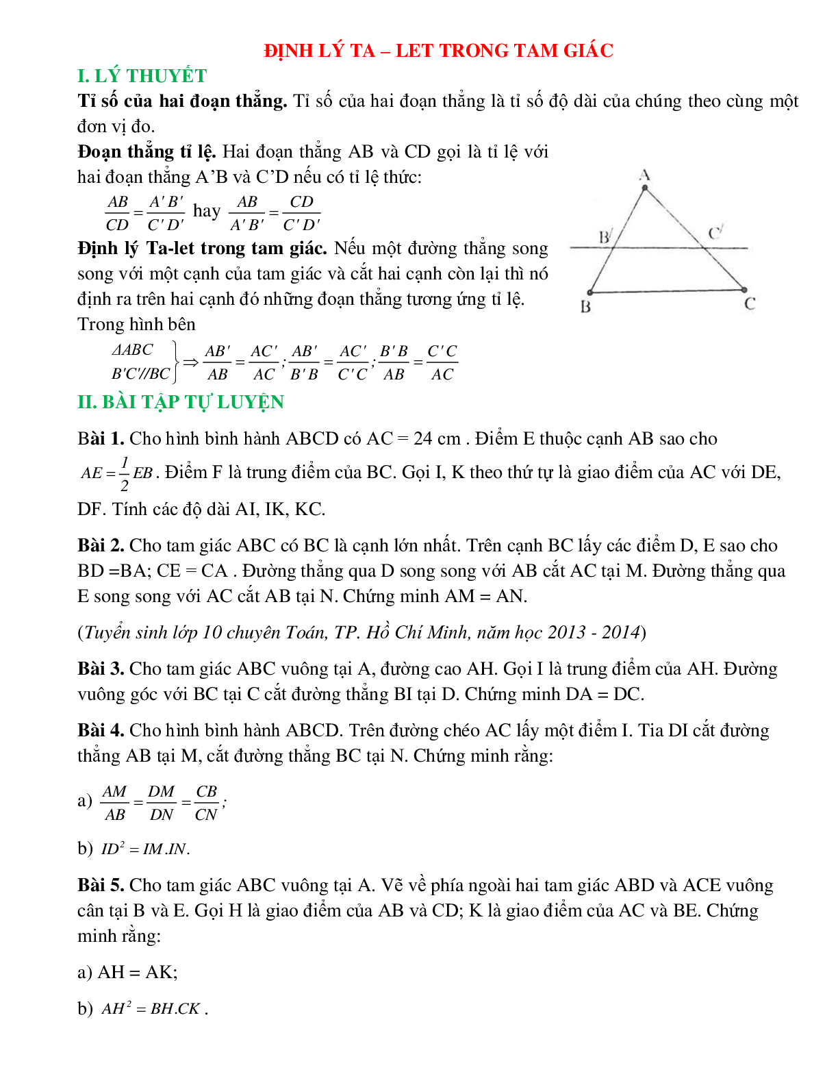 Định lí Talet trong tam giác (trang 1)