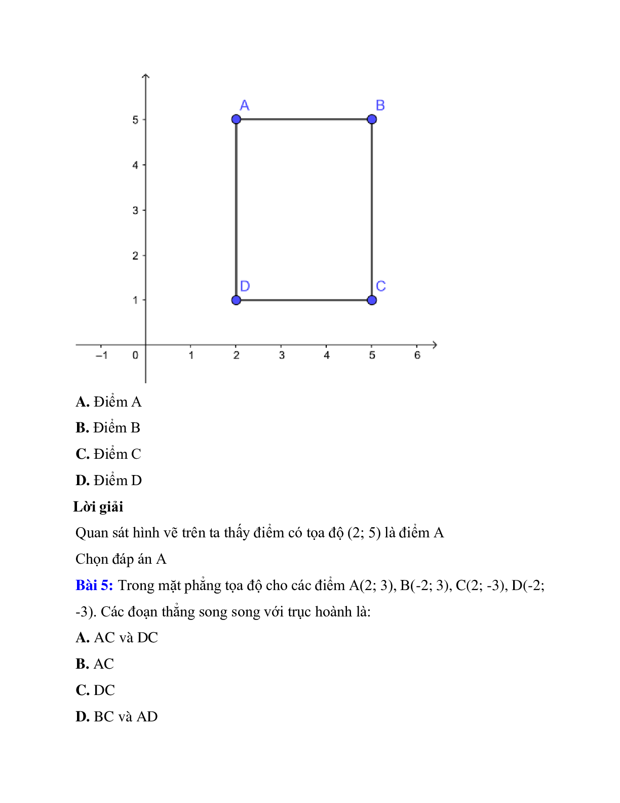 Trắc nghiệm Mặt phẳng tọa độ có đáp án – Toán lớp 7 (trang 4)