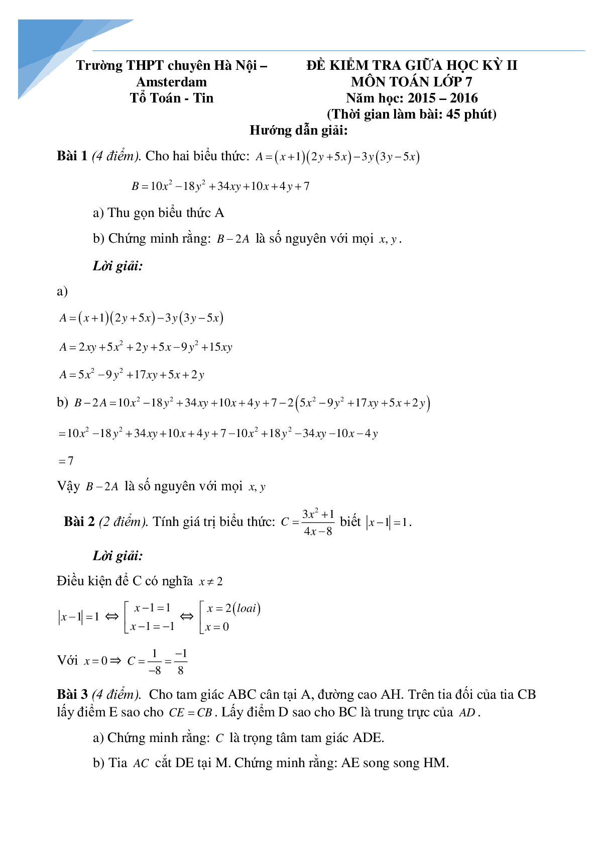 10 đề toán giữa kì 2 lớp 7 các trường Hà Nội (trang 2)