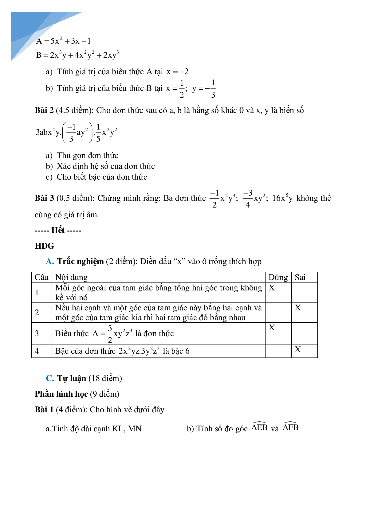 10 đề toán giữa kì 2 lớp 7 các trường Hà Nội (trang 5)