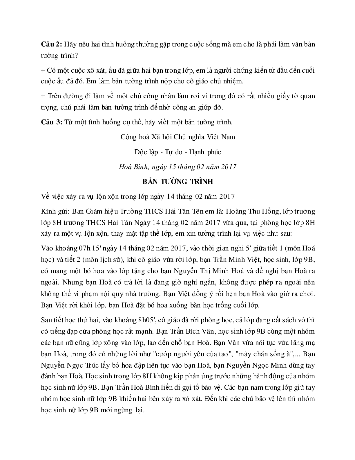 Soạn bài Luyện tập về văn bản tường trình - ngắn nhất Soạn văn 8 (trang 2)