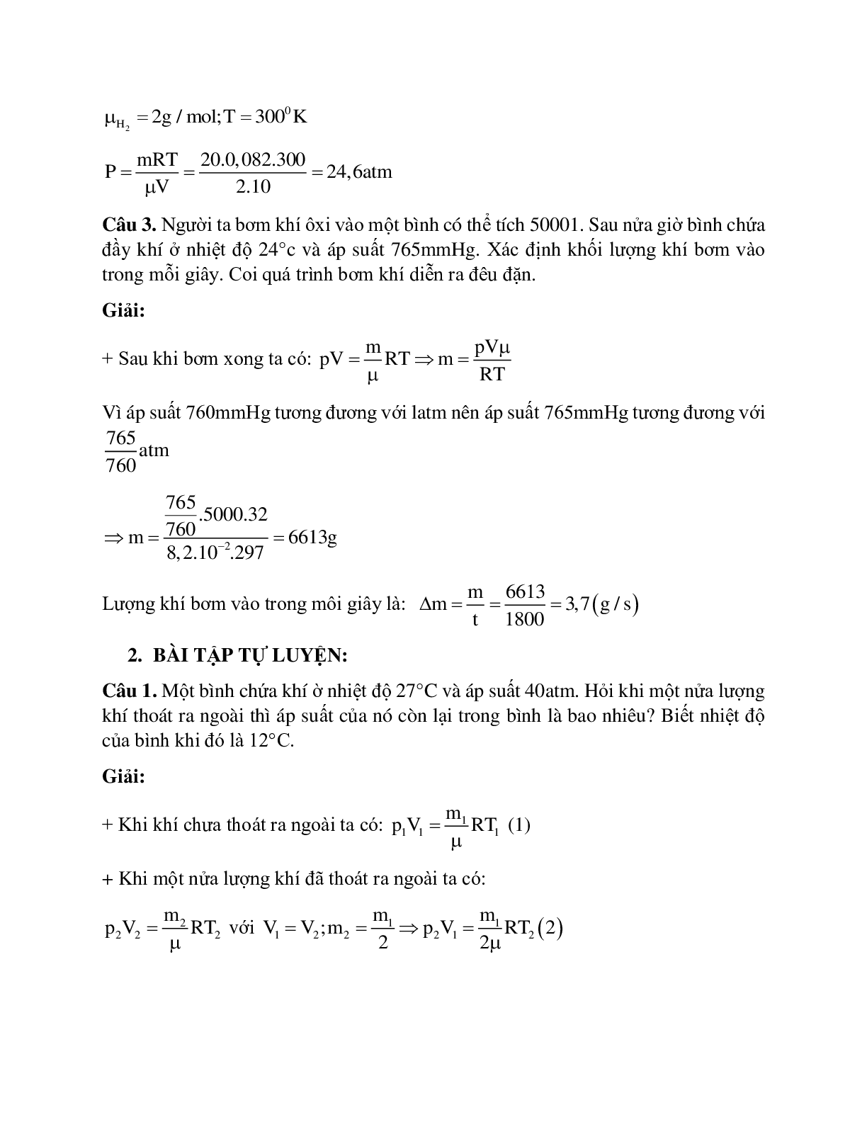 Bài tập về phương trình Cla-pê-rôn Men-đê-lê-ép chọn lọc (trang 2)