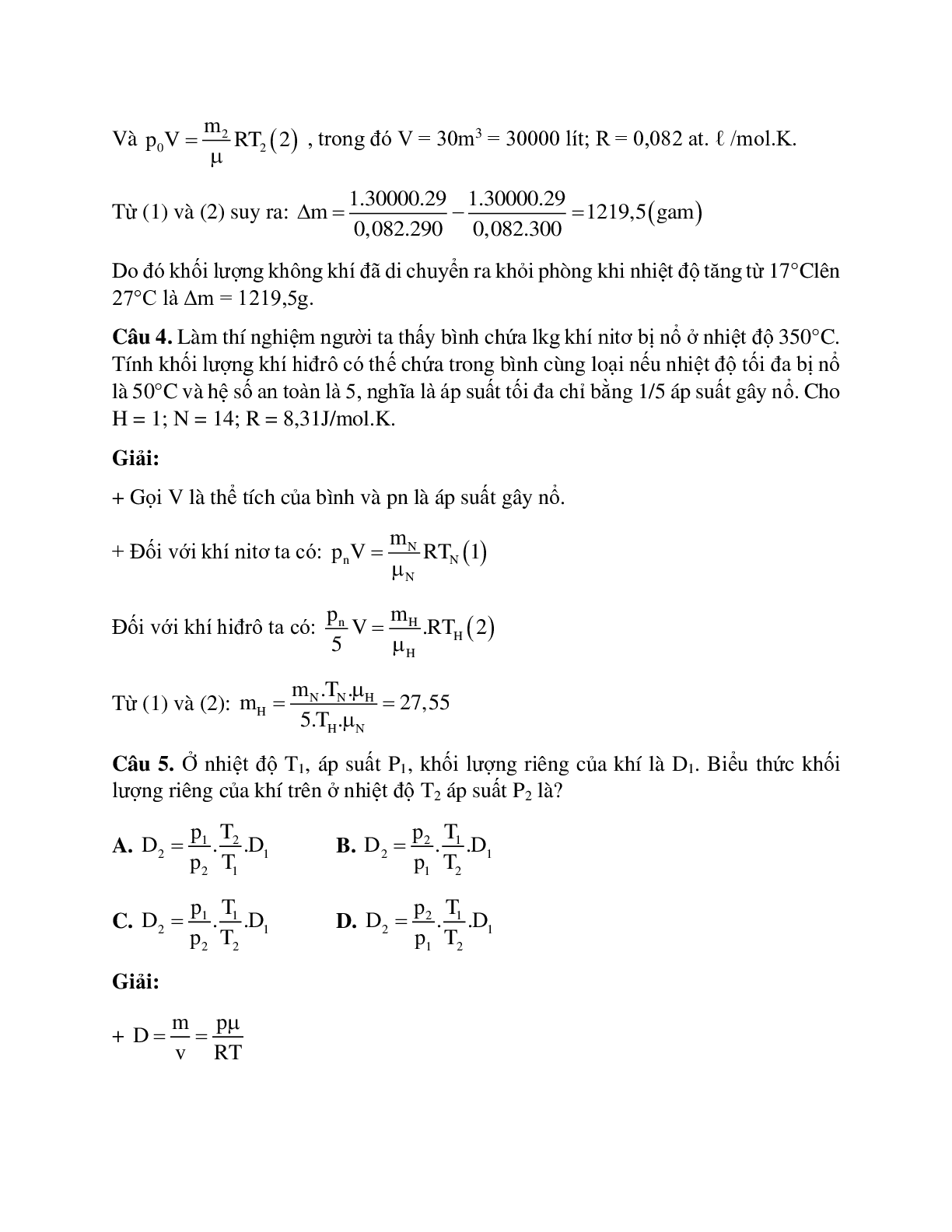 Bài tập về phương trình Cla-pê-rôn Men-đê-lê-ép chọn lọc (trang 4)