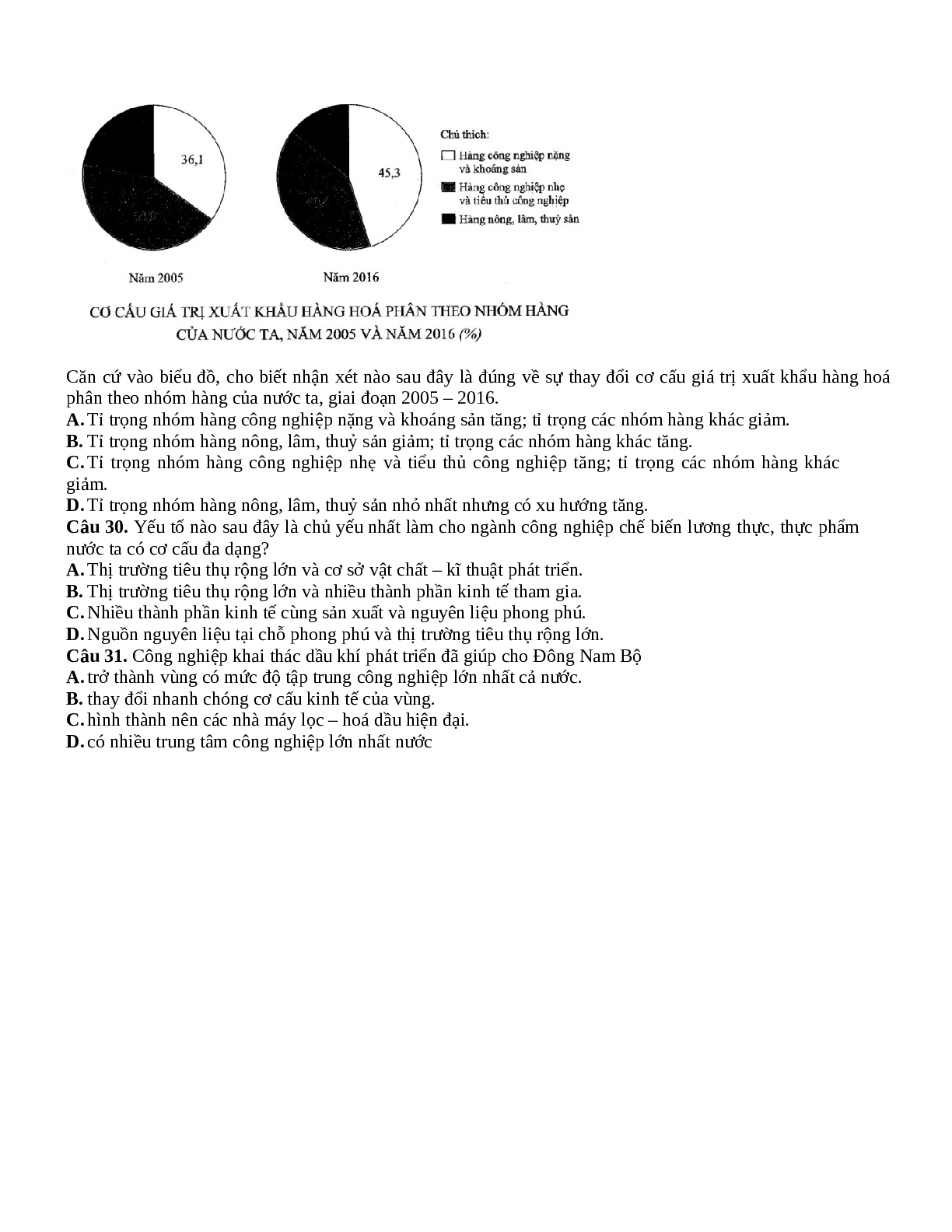 30 câu trắc nghiệm môn Địa Lí lớp 12 có đáp án (trang 7)
