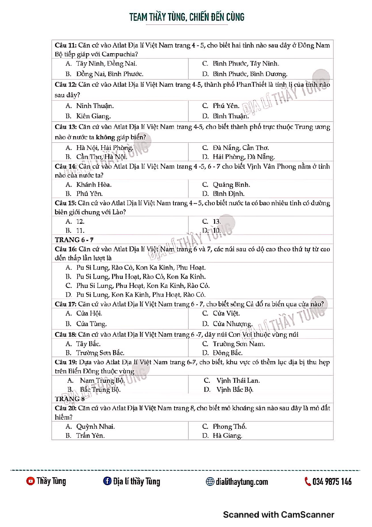 100 câu hỏi Atlat Địa lí tự nhiên Việt Nam lớp 12 (trang 2)