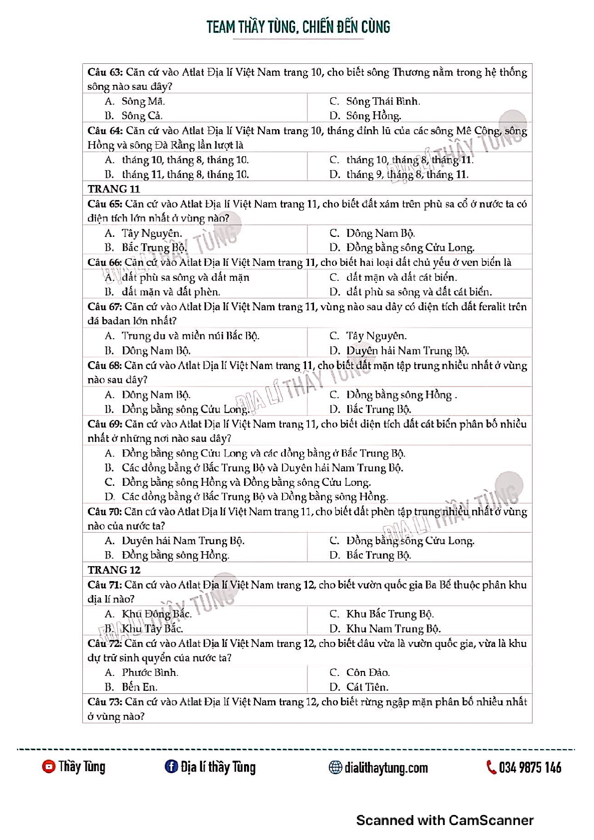 100 câu hỏi Atlat Địa lí tự nhiên Việt Nam lớp 12 (trang 7)
