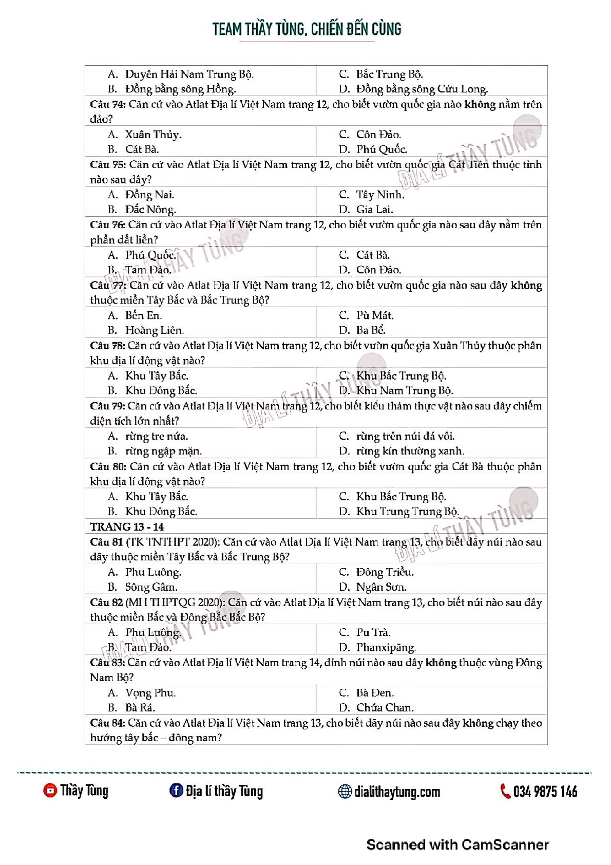 100 câu hỏi Atlat Địa lí tự nhiên Việt Nam lớp 12 (trang 8)
