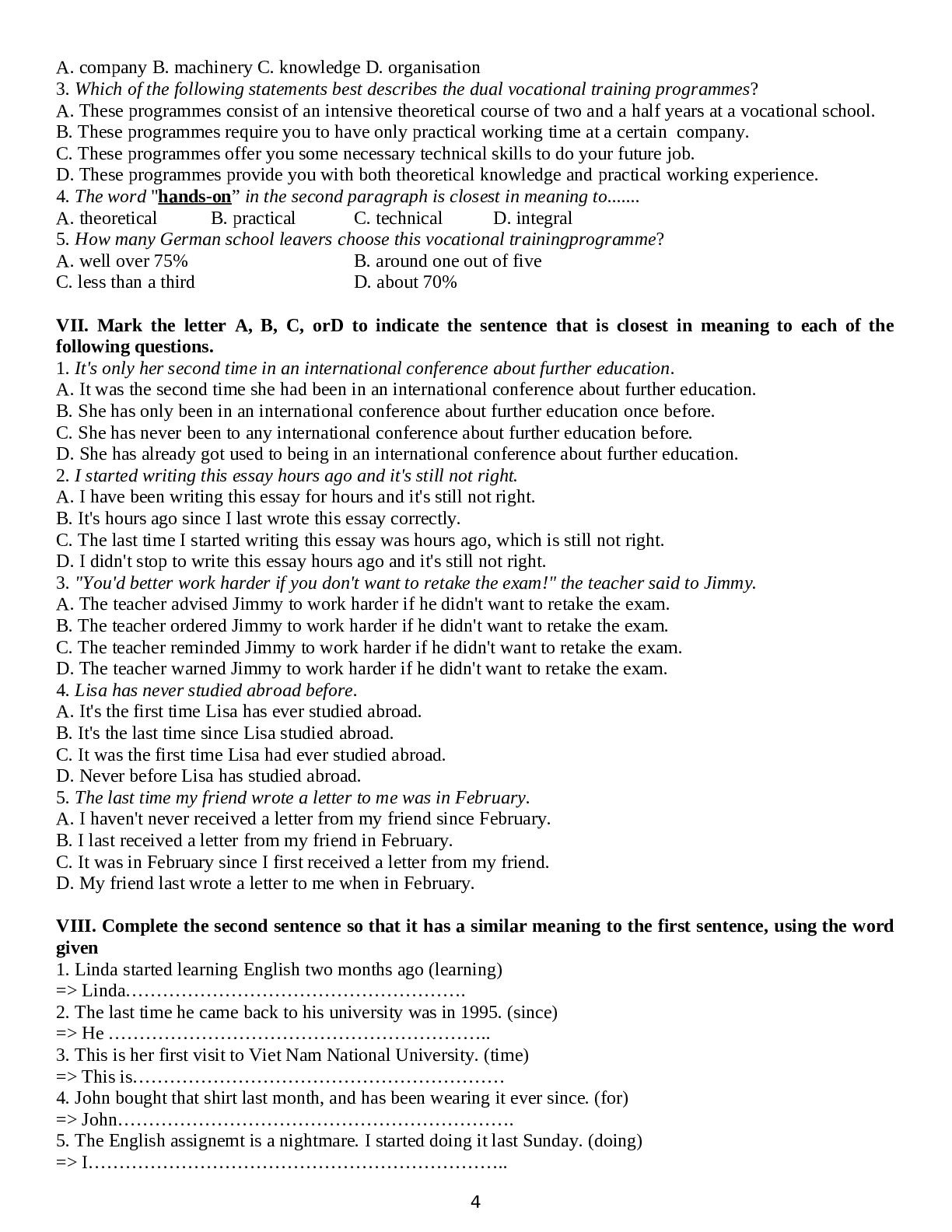 Bài tập Tiếng Anh 11 Unit 7: Further Education chọn lọc (trang 4)