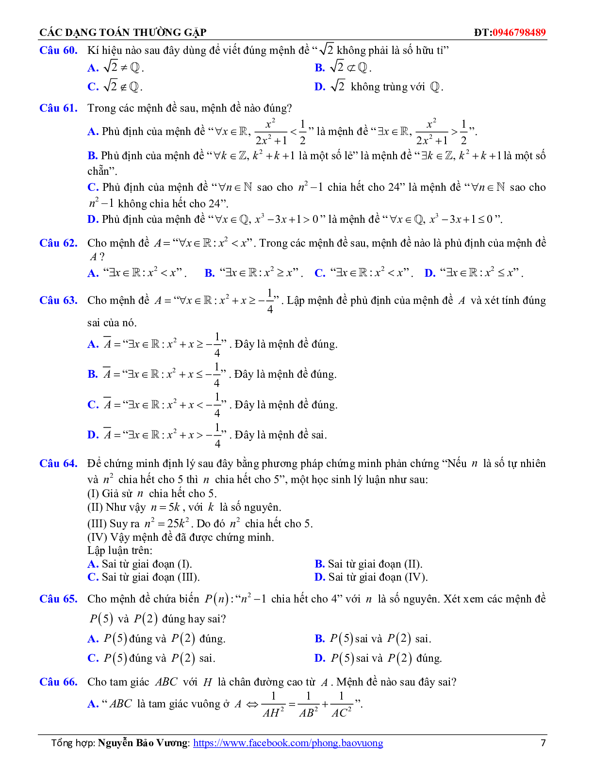 Các dạng toán về mệnh đề và tập hợp thường gặp (trang 7)