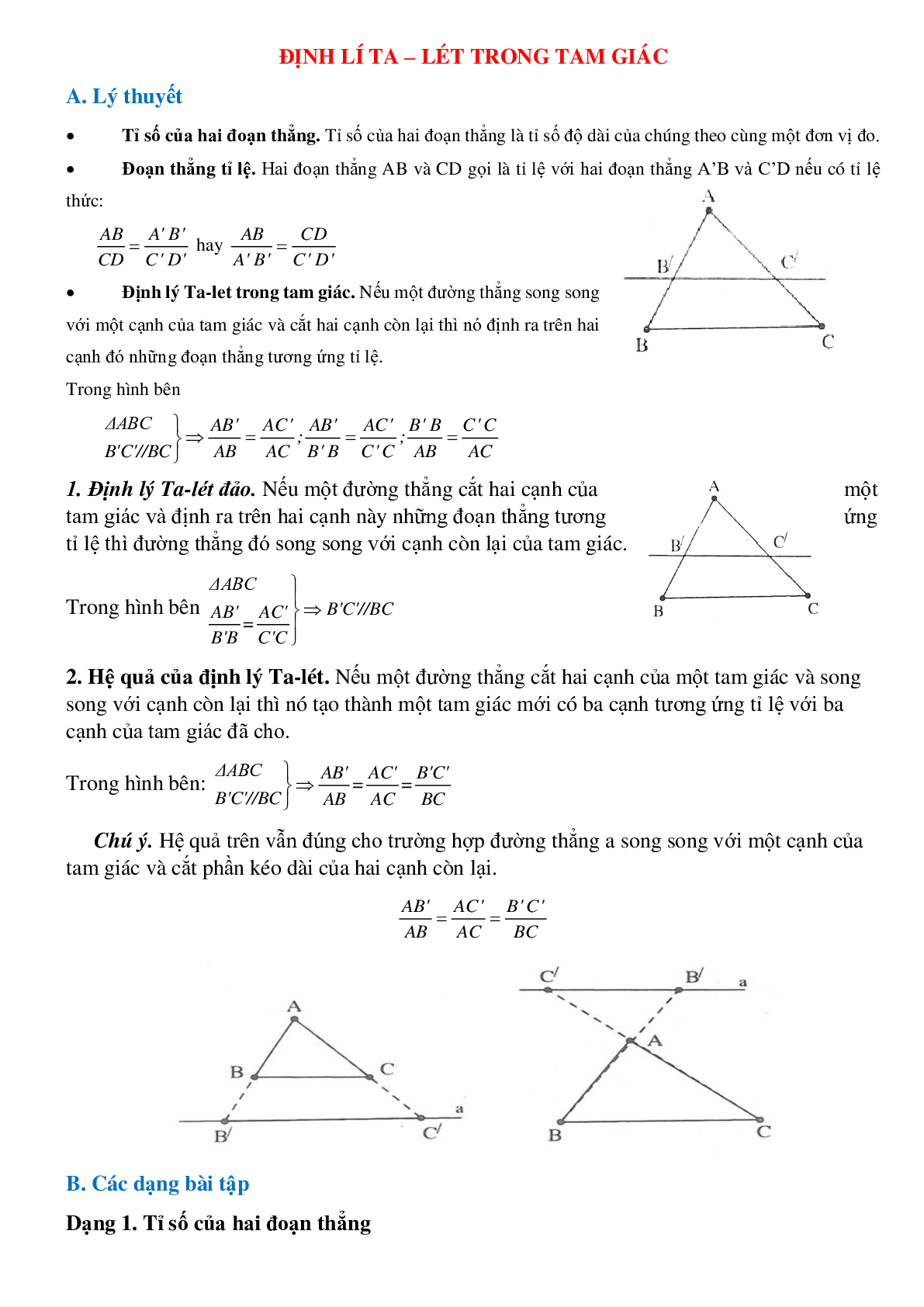 Các dạng bài tập về Định lí Ta-lét trong tam giác chọn lọc (trang 1)