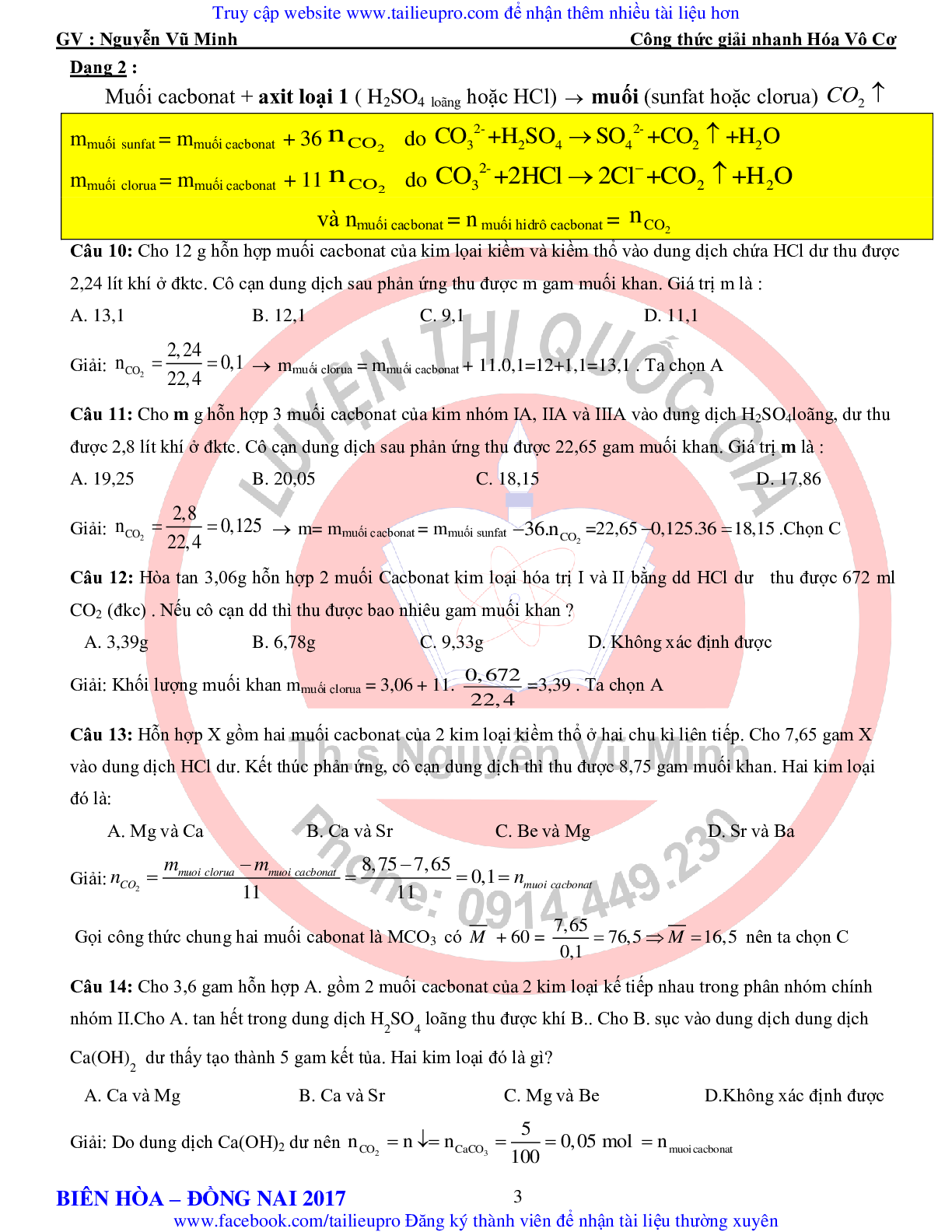 Tổng hợp công thức giải nhanh hóa vô cơ môn Hóa lớp 12 (trang 3)