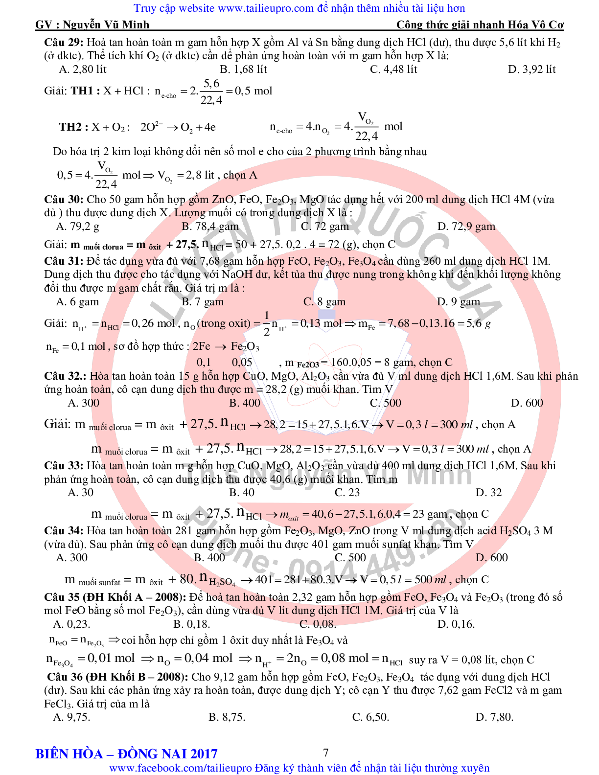 Tổng hợp công thức giải nhanh hóa vô cơ môn Hóa lớp 12 (trang 7)