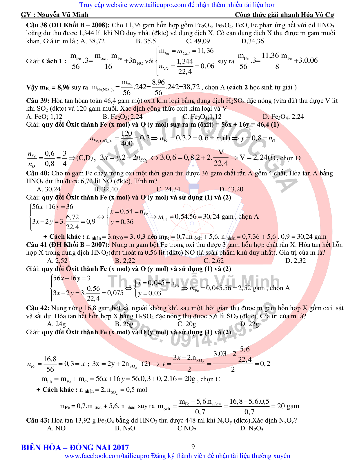 Tổng hợp công thức giải nhanh hóa vô cơ môn Hóa lớp 12 (trang 9)