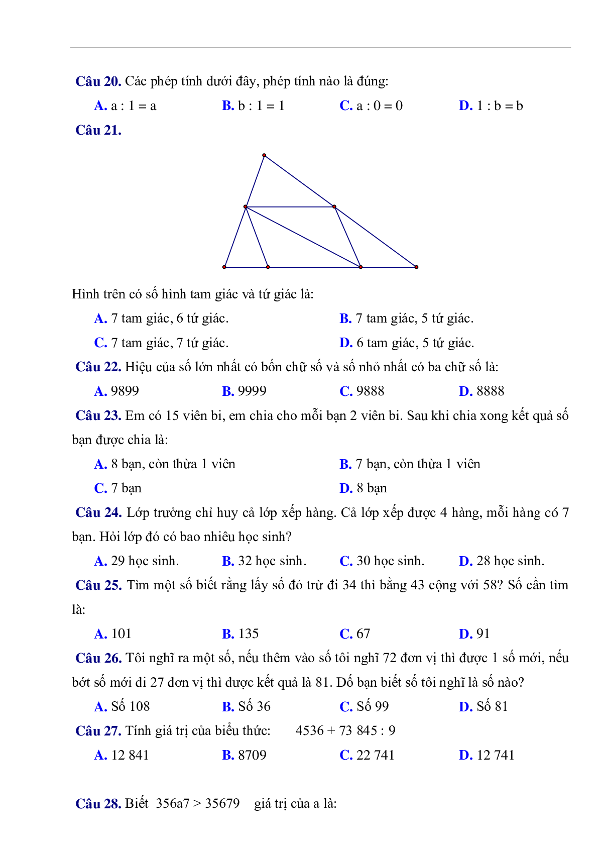 216 câu trắc nghiệm môn Toán lớp 3 có đáp án (trang 3)
