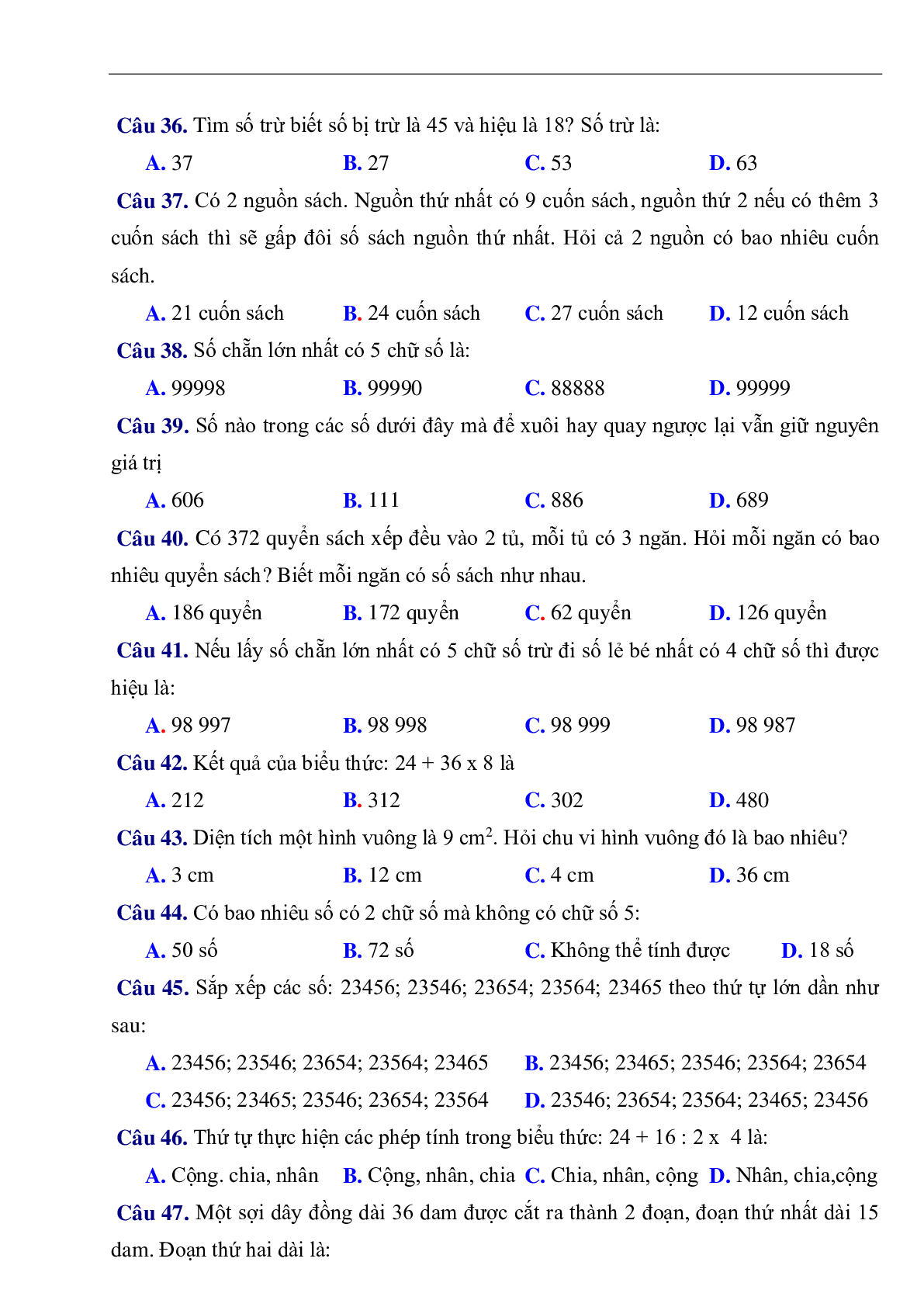216 câu trắc nghiệm môn Toán lớp 3 có đáp án (trang 5)