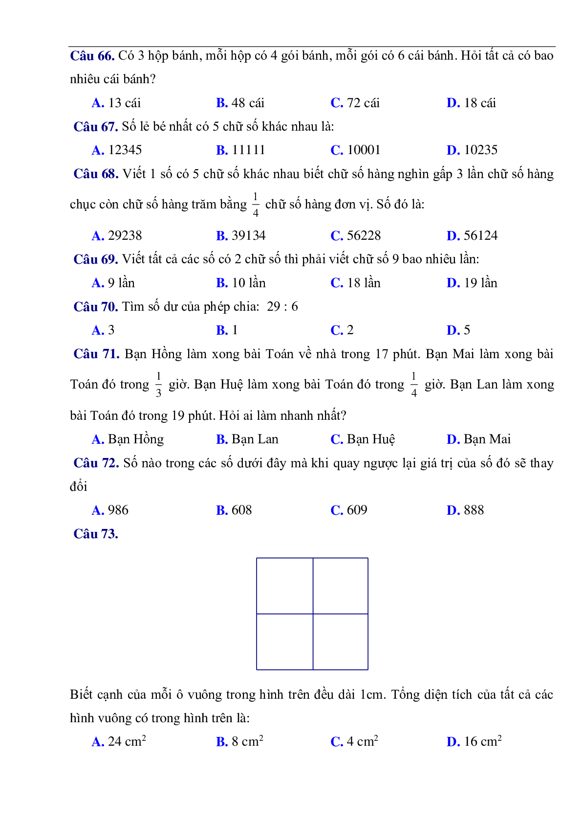 216 câu trắc nghiệm môn Toán lớp 3 có đáp án (trang 8)