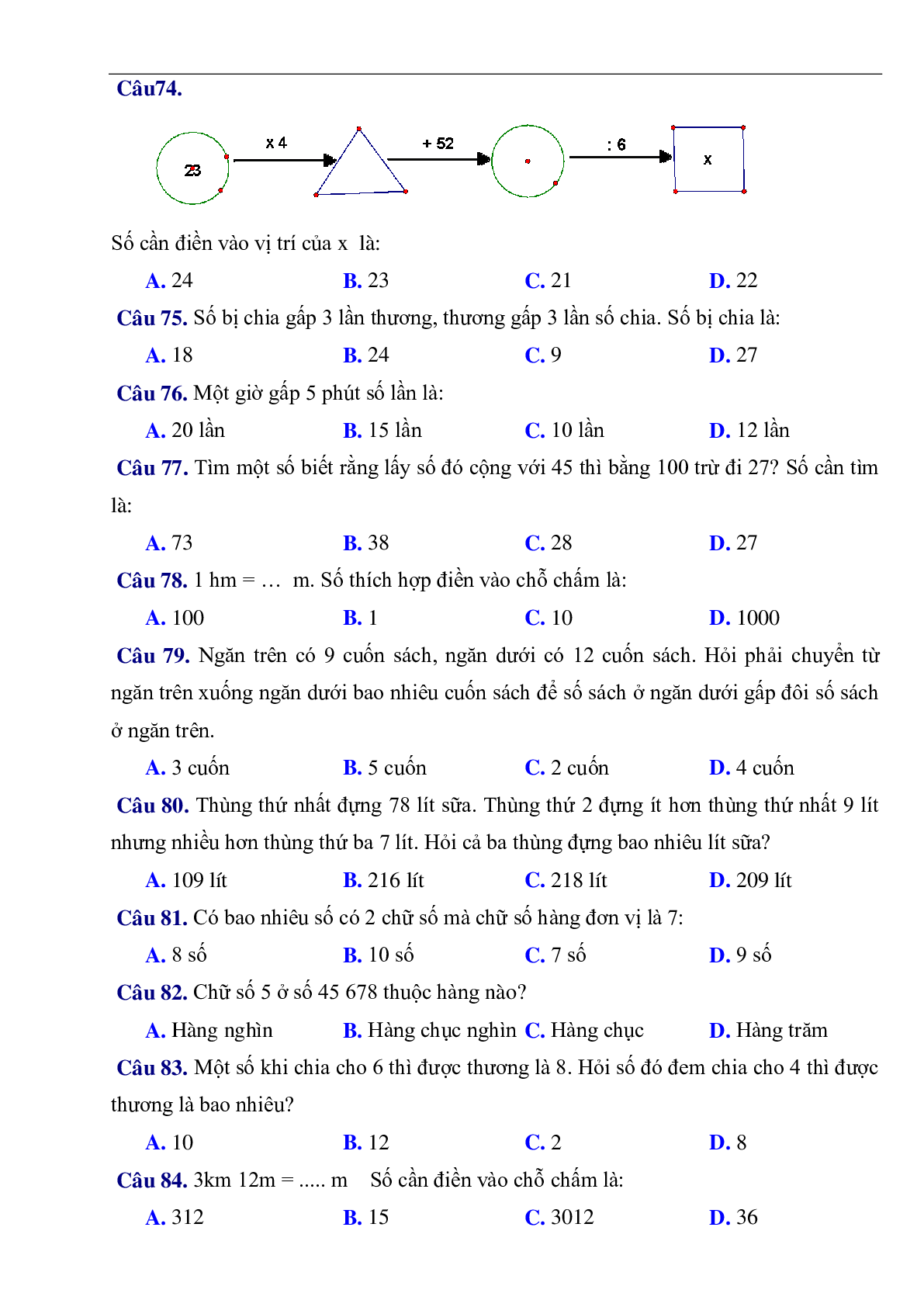 216 câu trắc nghiệm môn Toán lớp 3 có đáp án (trang 9)