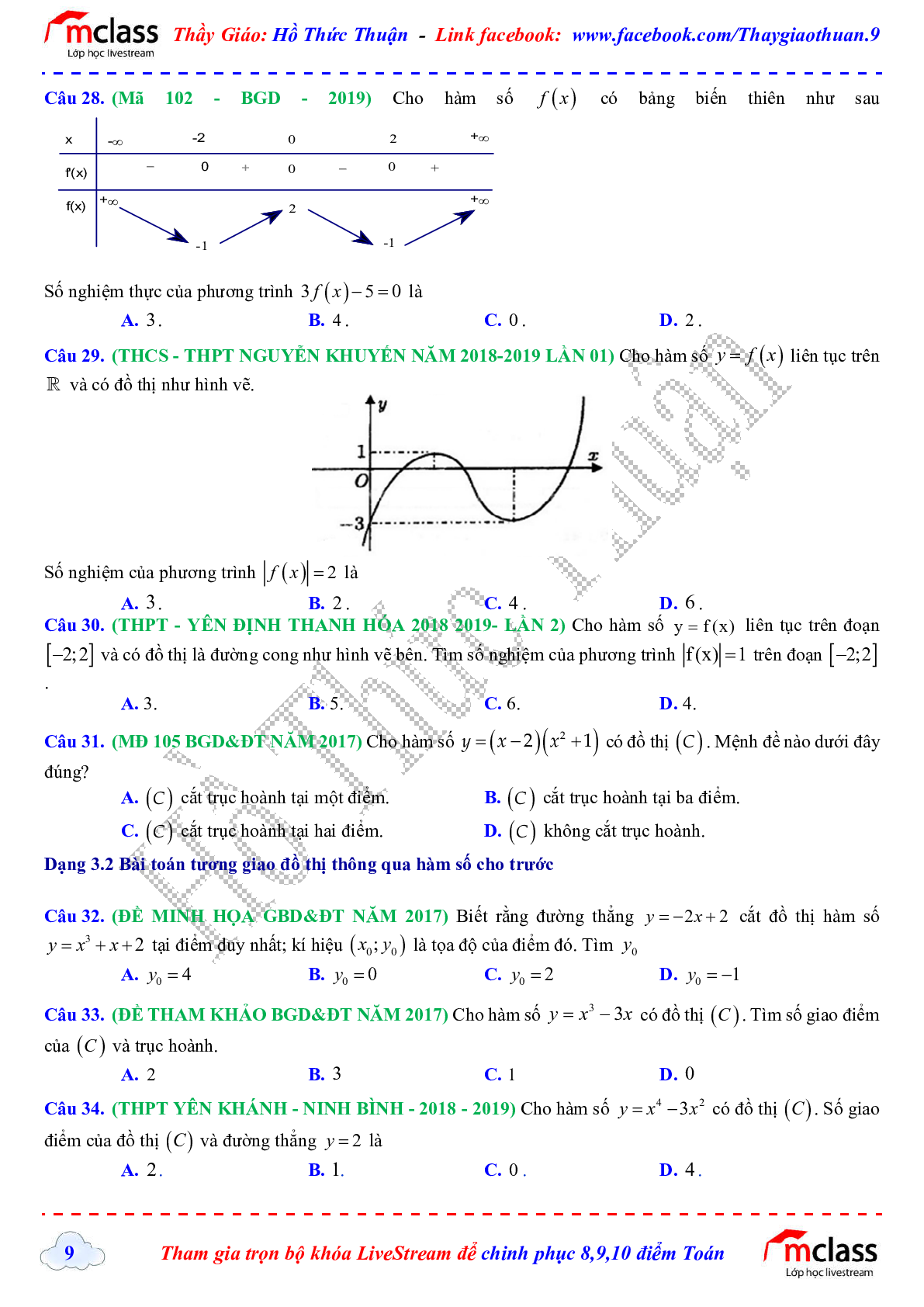 Tuyển chọn 48 câu trắc nghiệm về đọc đồ thị Hàm số chắc chắn thi (trang 9)