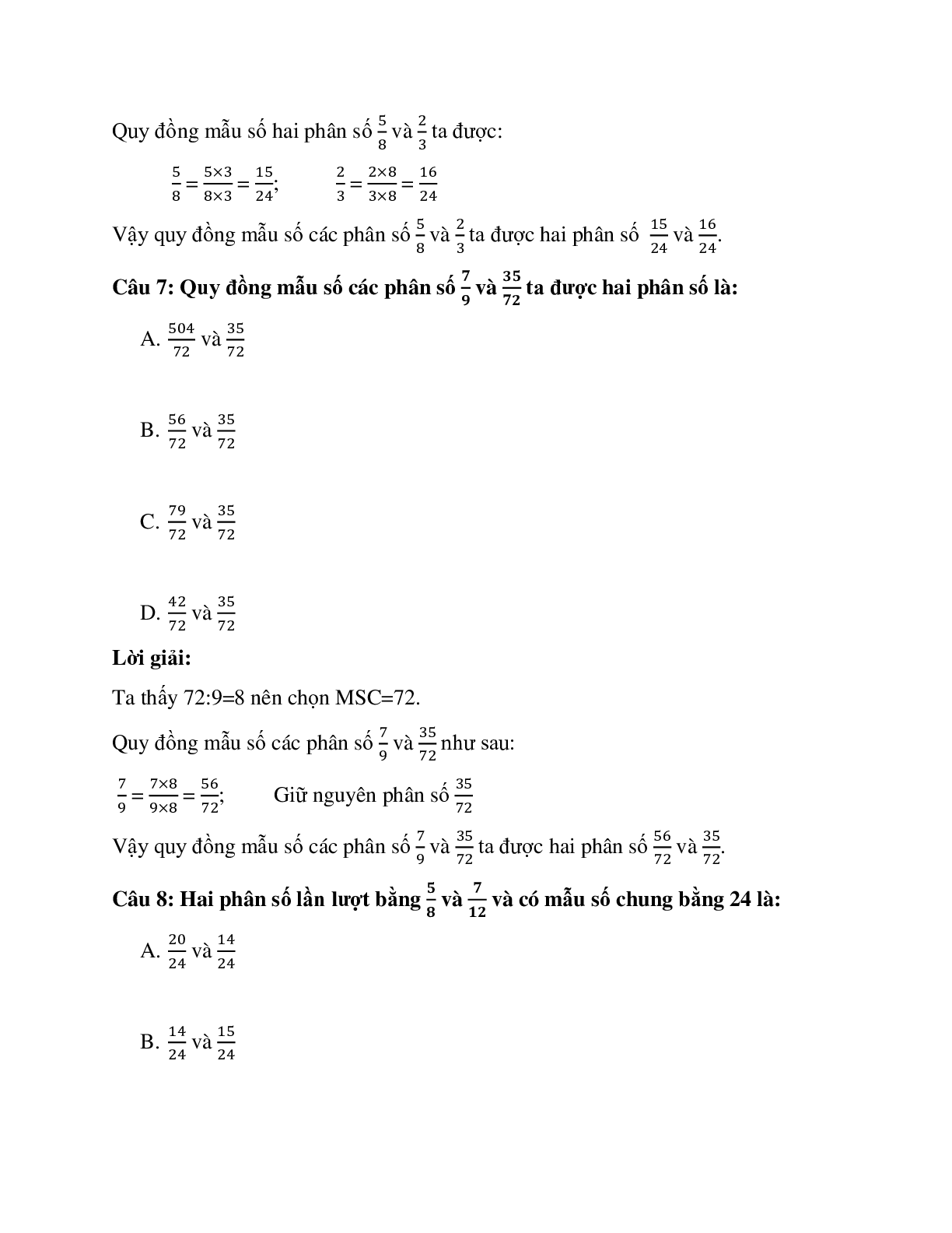 25 câu Trắc nghiệm Quy đồng mẫu số các phân số có đáp án 2023 – Toán lớp 4 (trang 4)