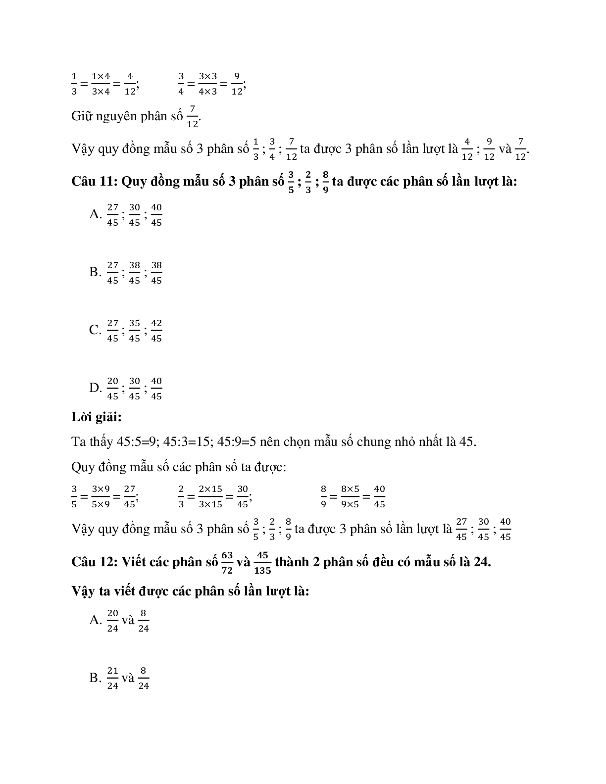 25 câu Trắc nghiệm Quy đồng mẫu số các phân số có đáp án 2023 – Toán lớp 4 (trang 6)